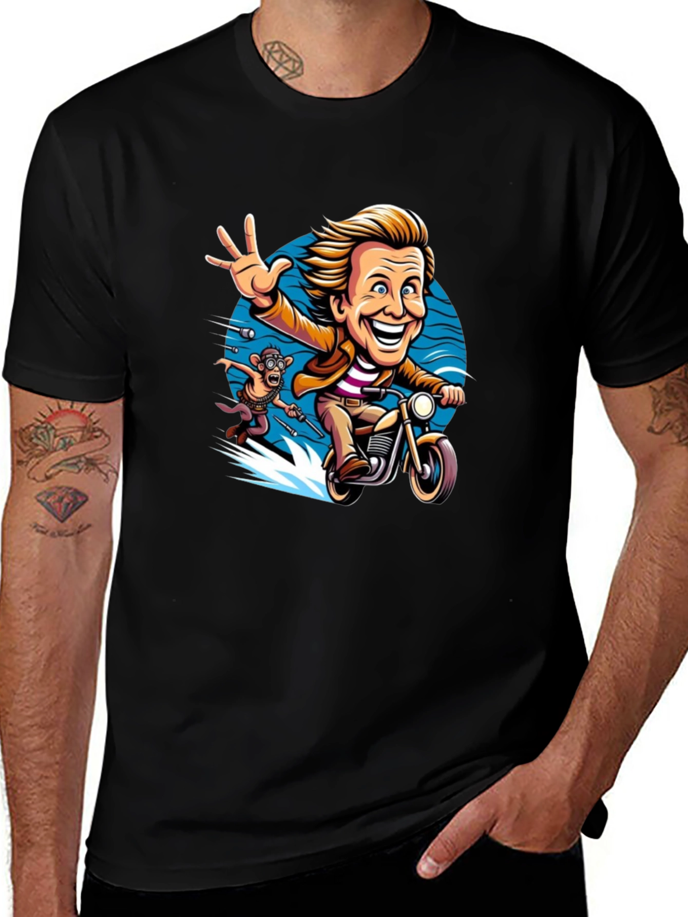 Variant 23 of Cartoon Character on Motorcycle Graphic Tee