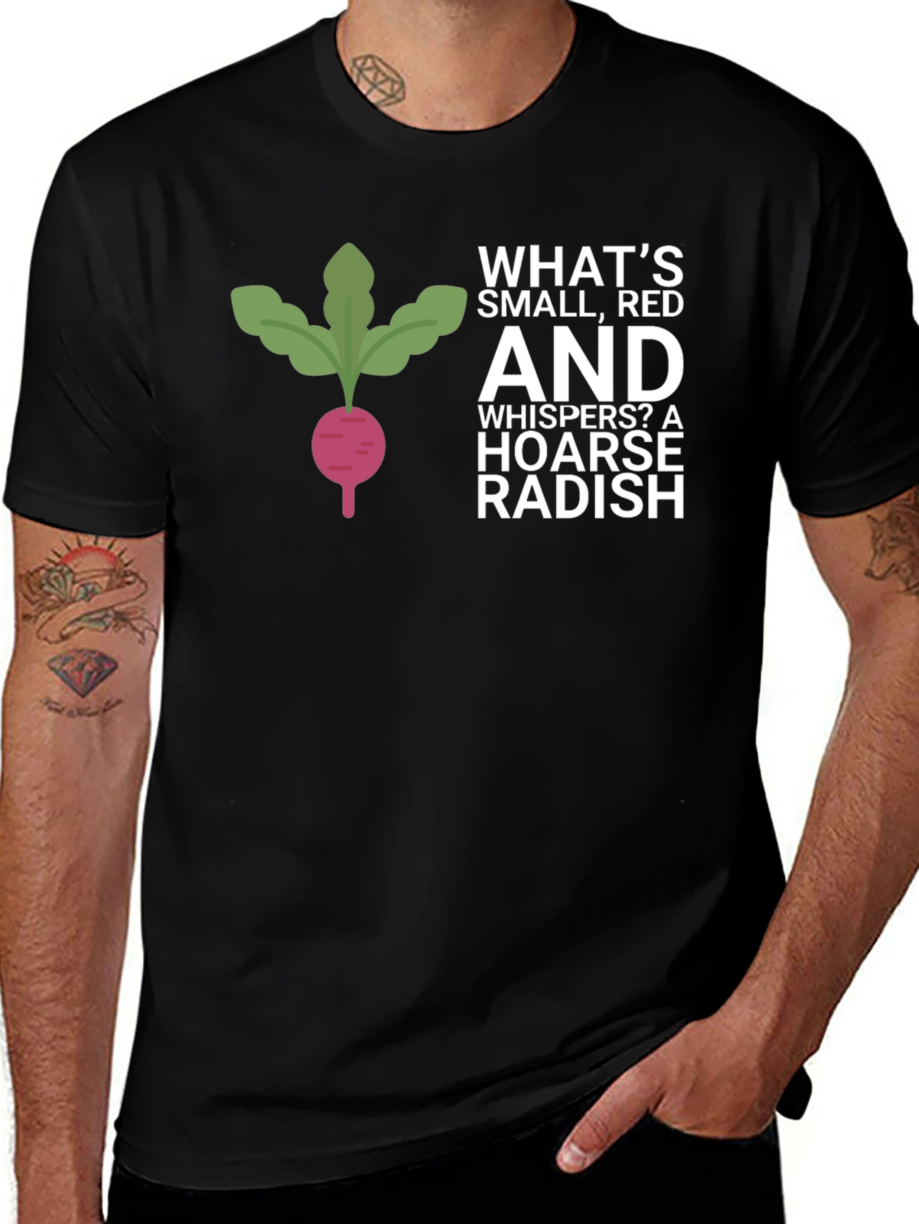 Variant 22 of Funny Radish T-Shirt - What's Small, Red and Whispers?