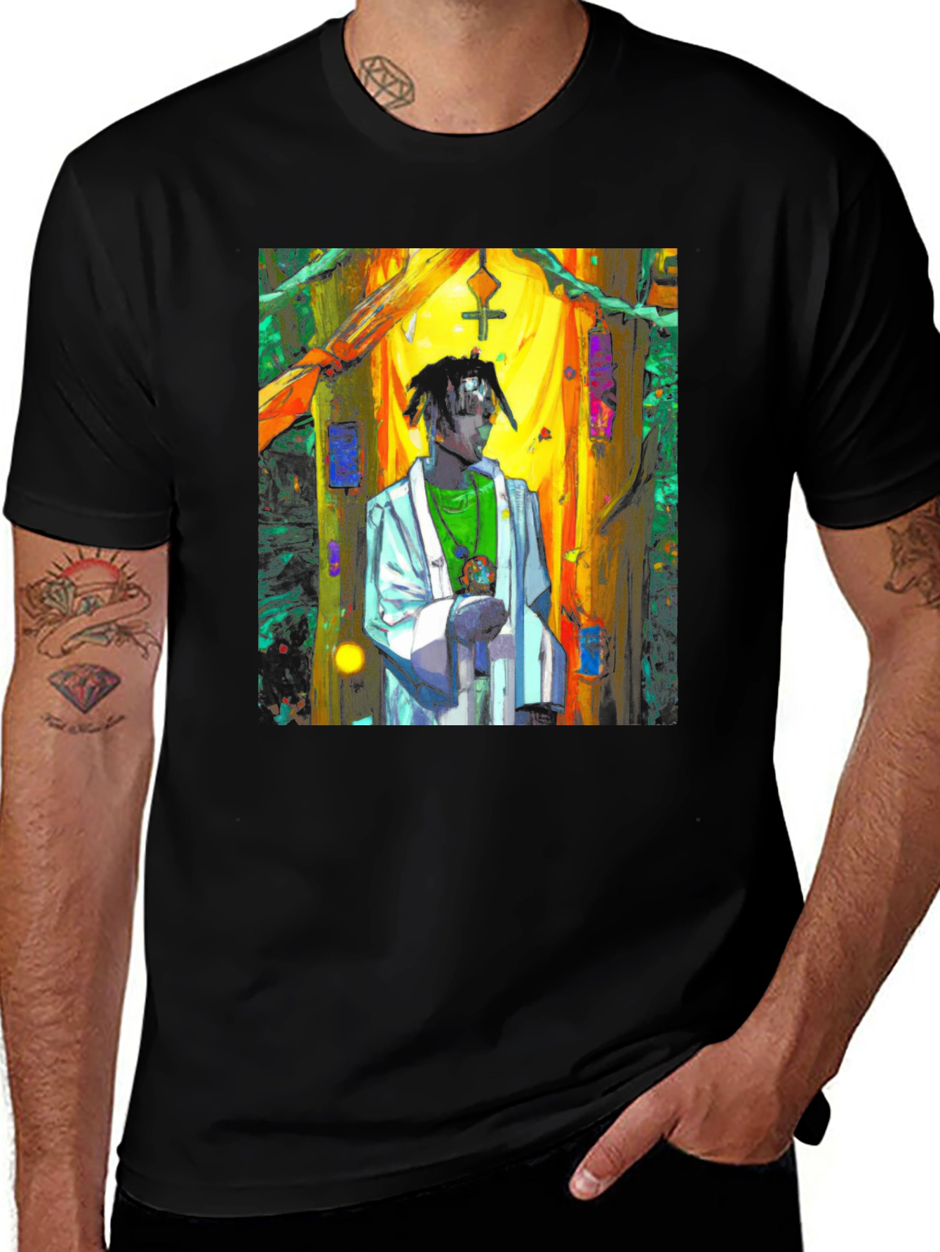 Black Abstract Priest Black T-Shirt Unique Art main image