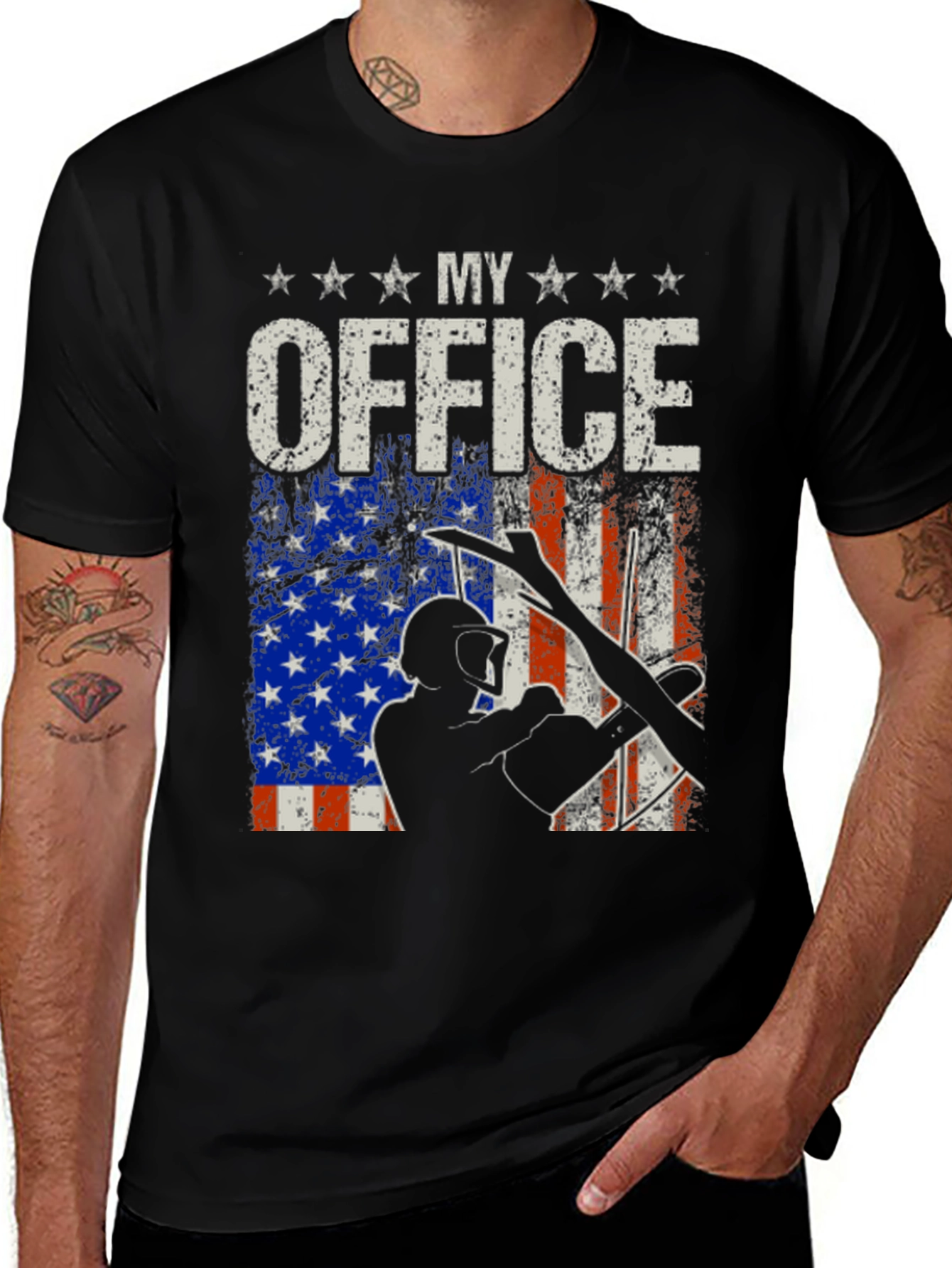 Variant 6 of My Office Lineman T-Shirt American Flag Black