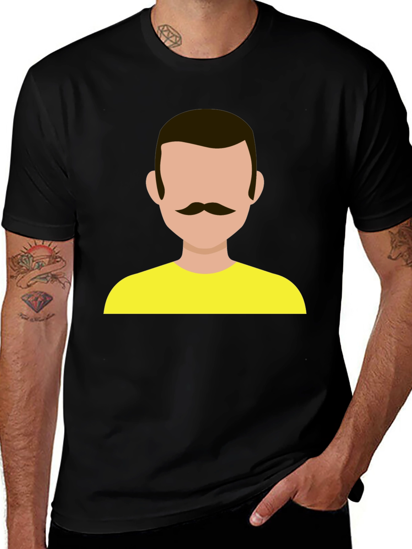 Graphic Tee - Retro Mustache Man Yellow Shirt
