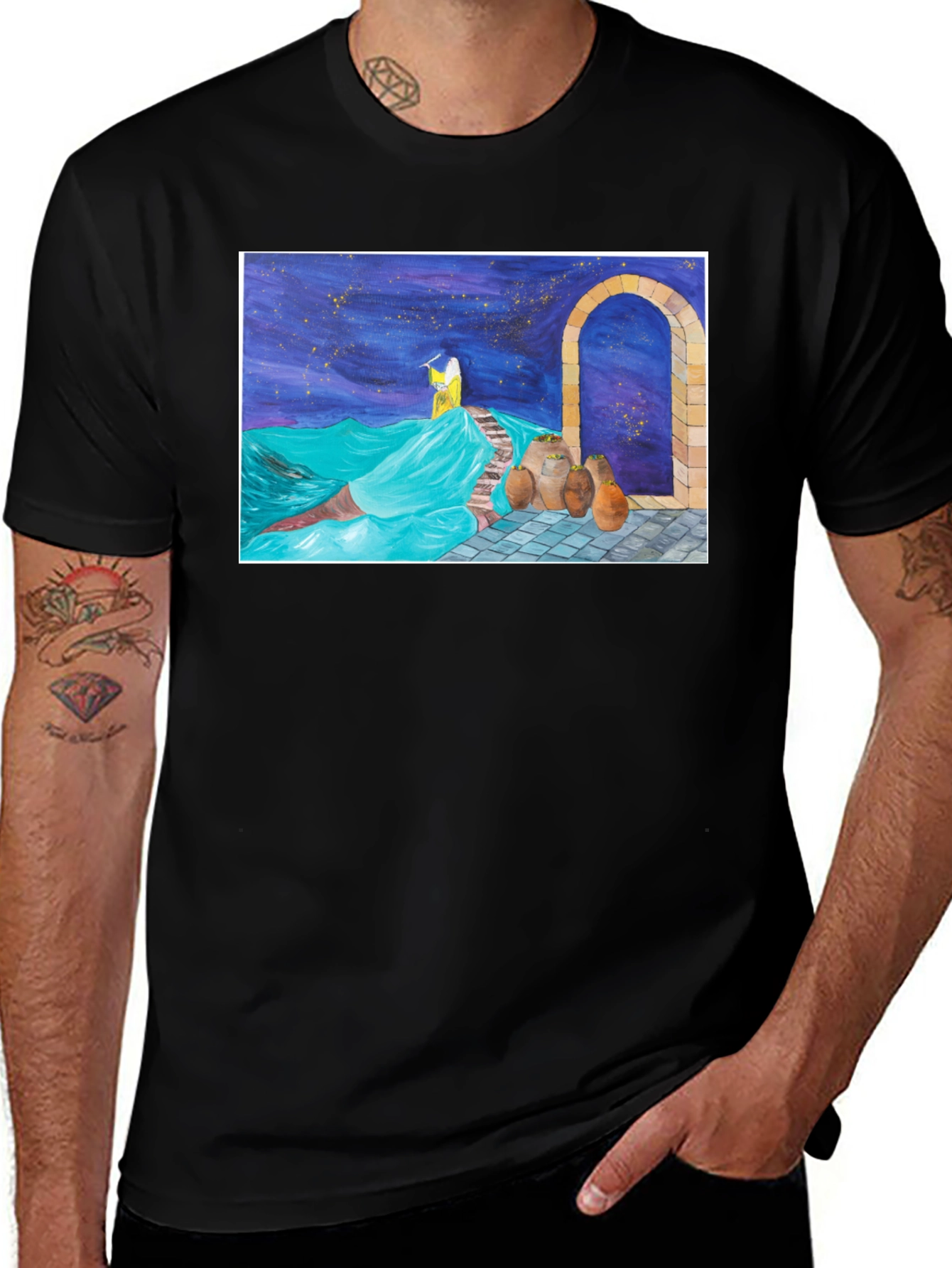 Variant 29 of Artistic Graphic Tee - Dreamy Nightscape Design