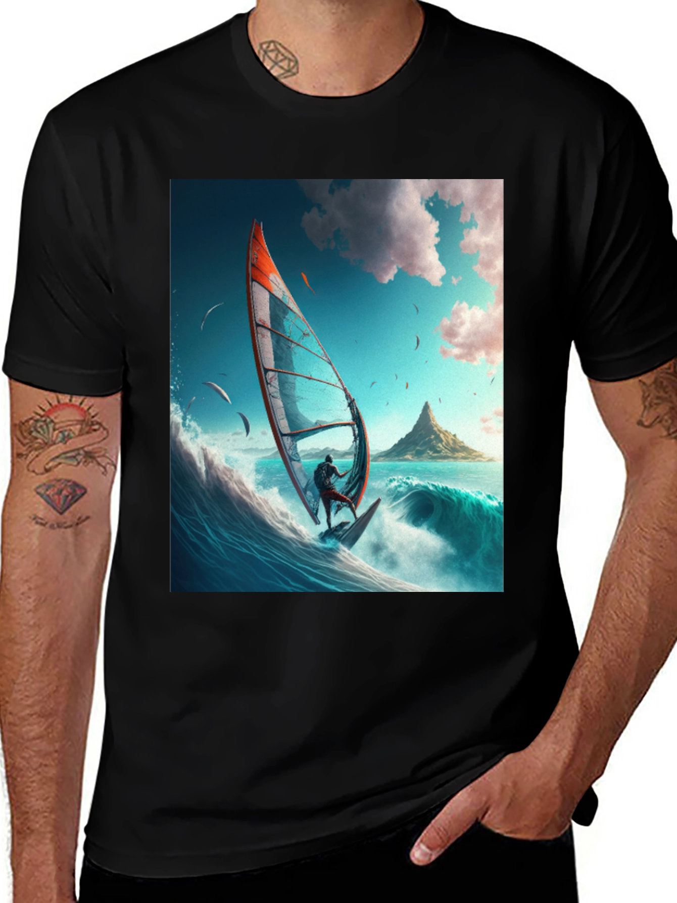 Windsurfing Graphic Tee - Black Cotton
