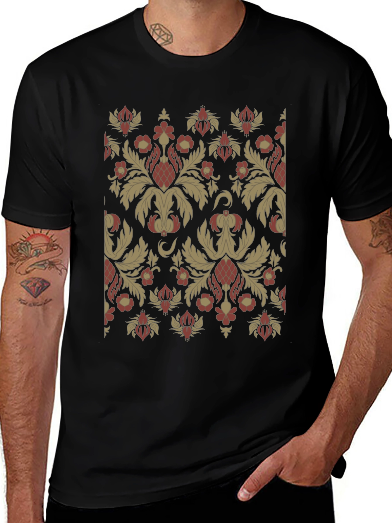 Variant 28 of Elegant Black Tee with Floral Pattern