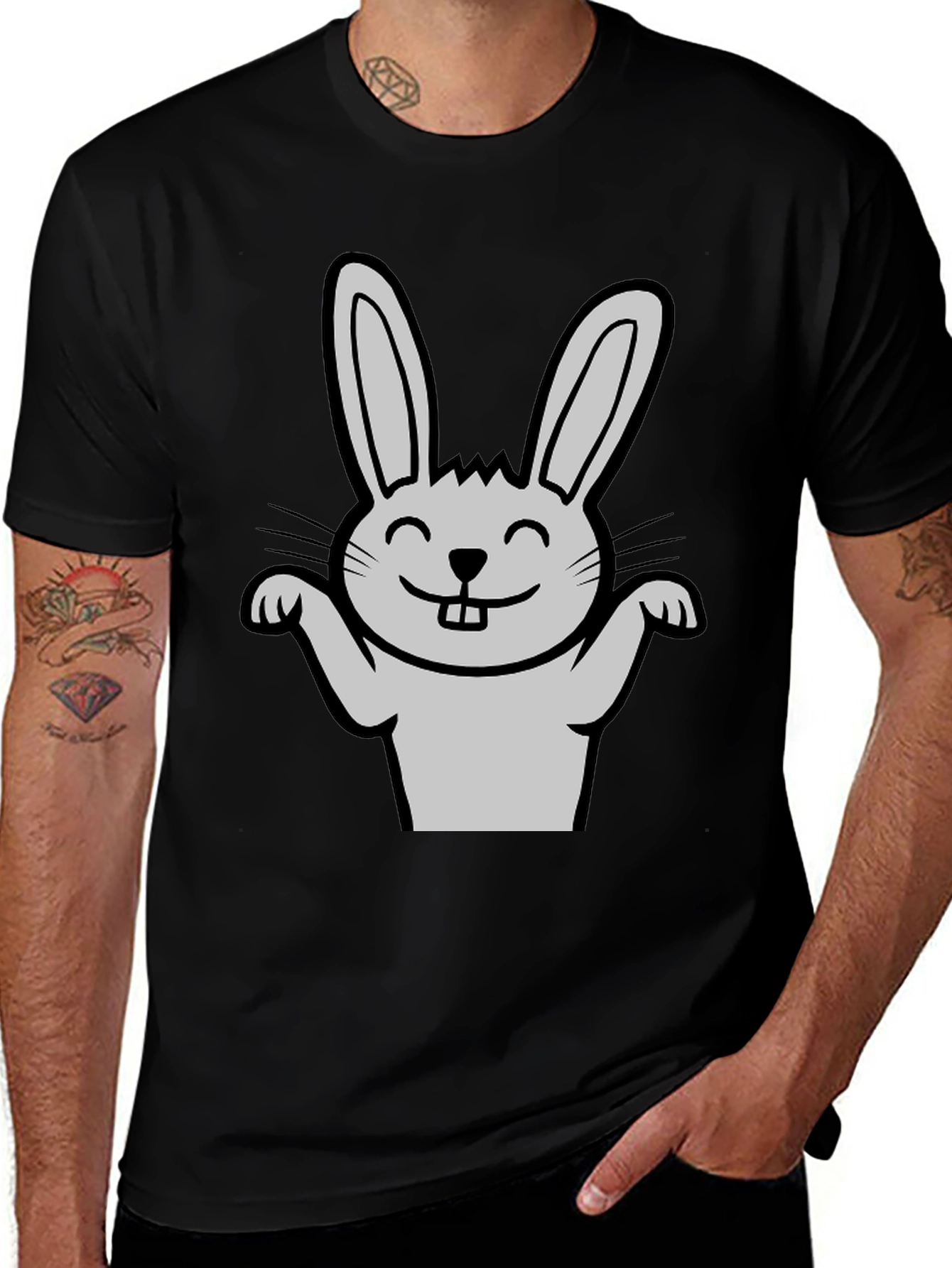 Variant 16 of Funny Rabbit Graphic Tee - Black Casual T-Shirt