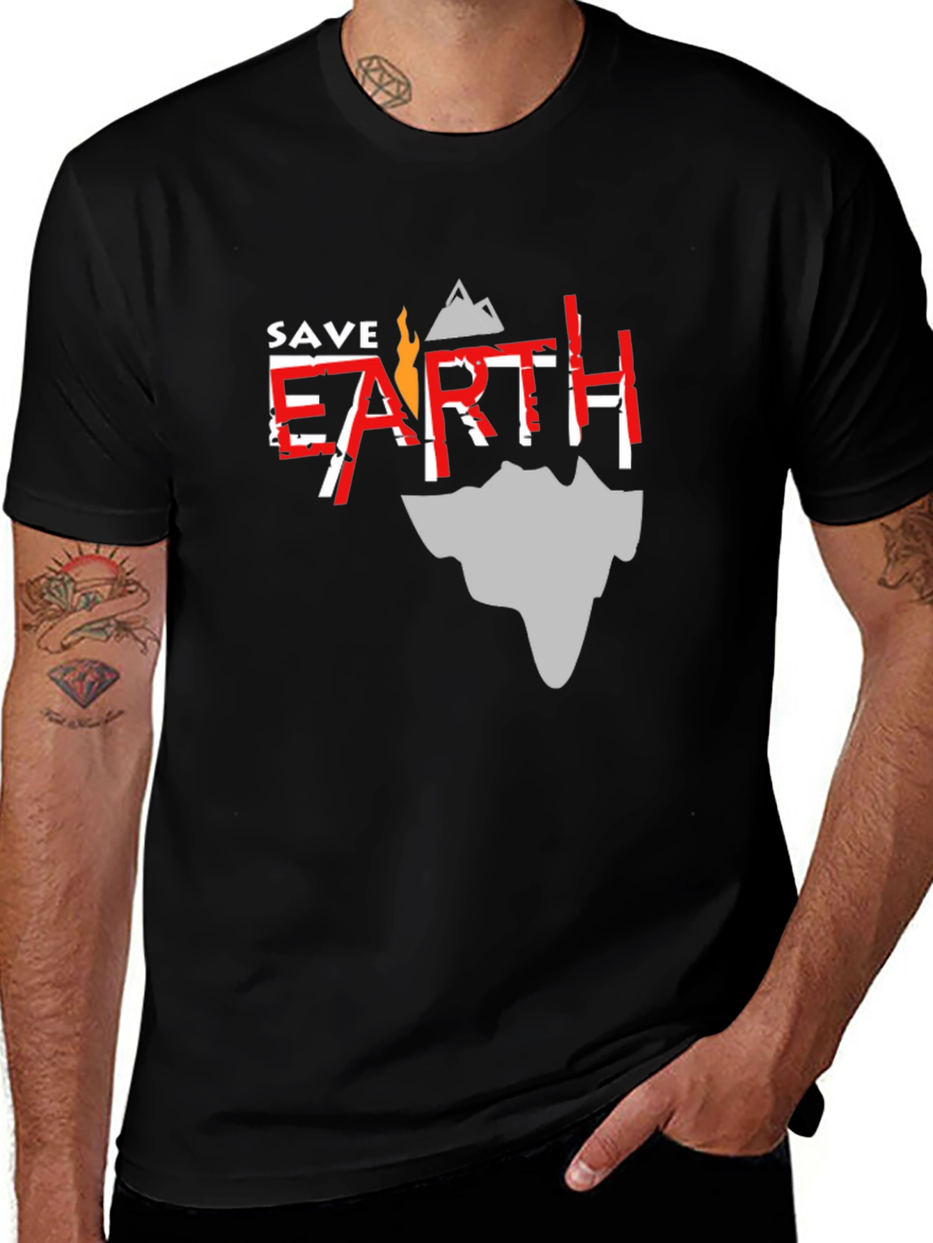 Save Earth Graphic Print Tee - Black