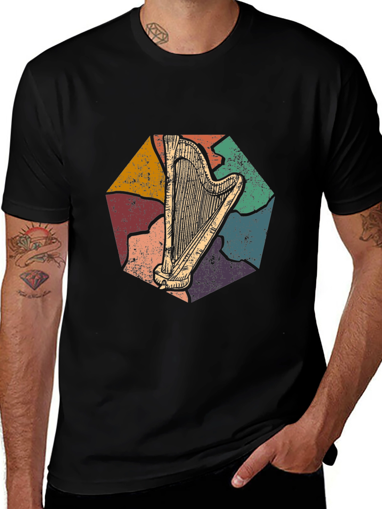 Variant 15 of Vintage Harp Graphic Tee - Retro Music Lover Shirt