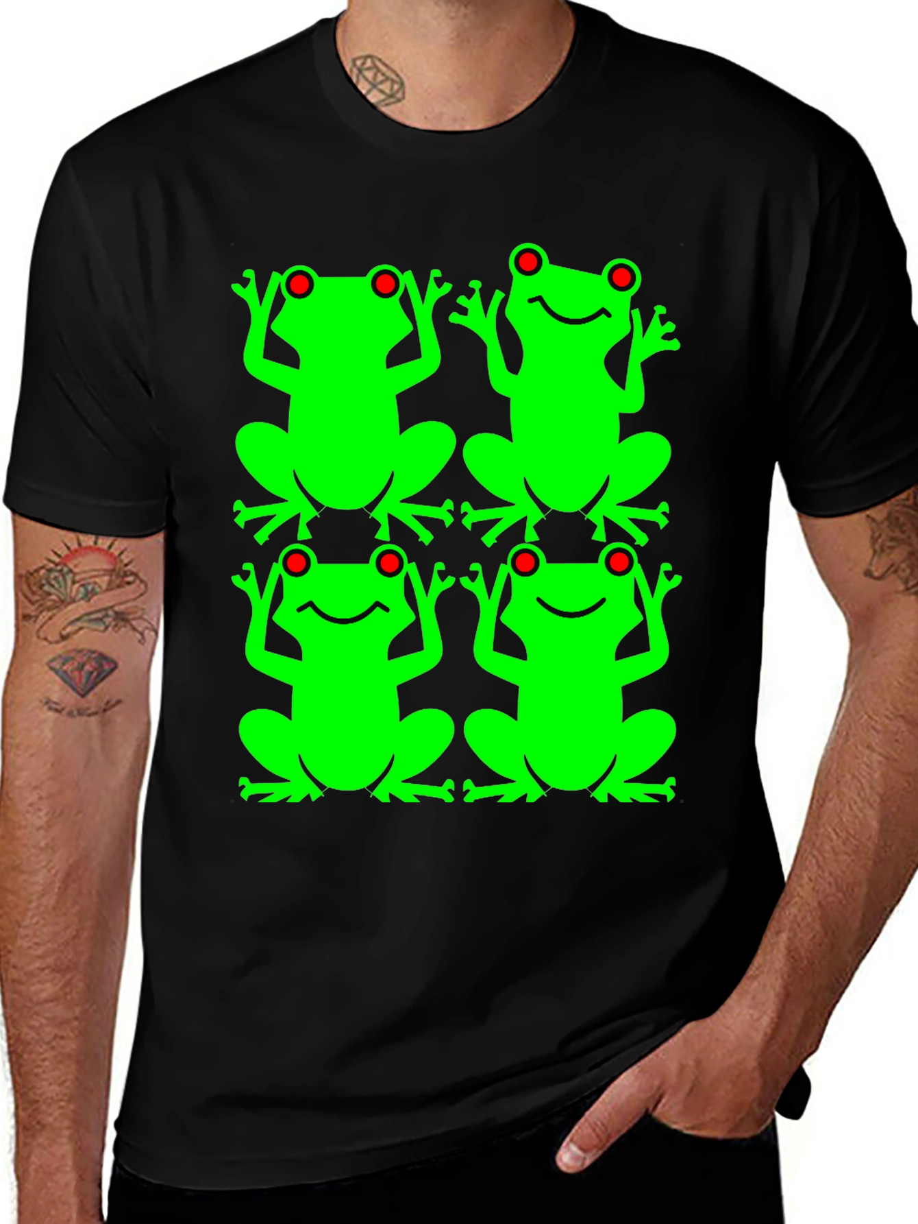 Black Frog Pattern Graphic T-Shirt main image