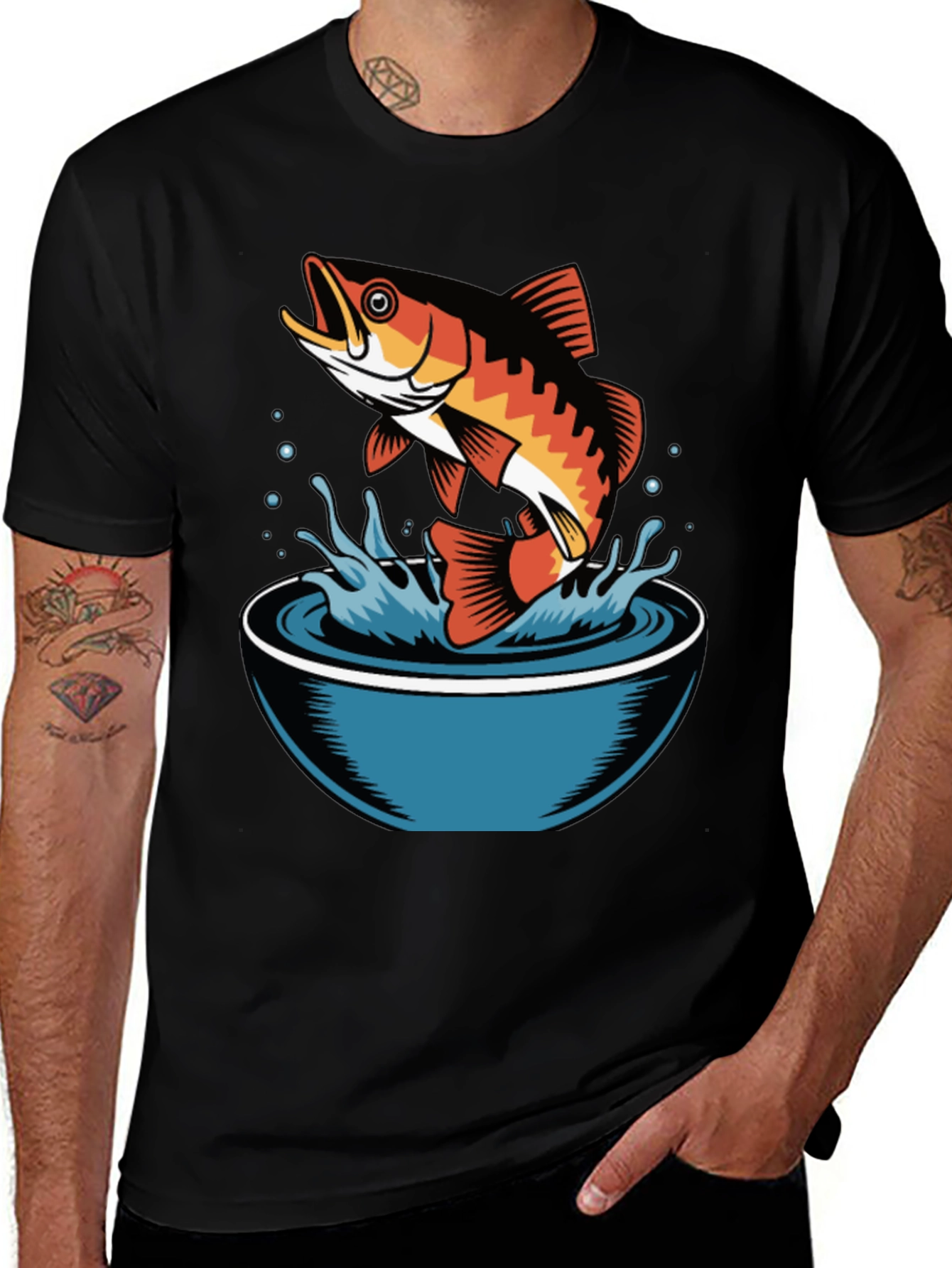Variant 15 of Fish Bowl Graphic Tee - Black Cotton Comfort