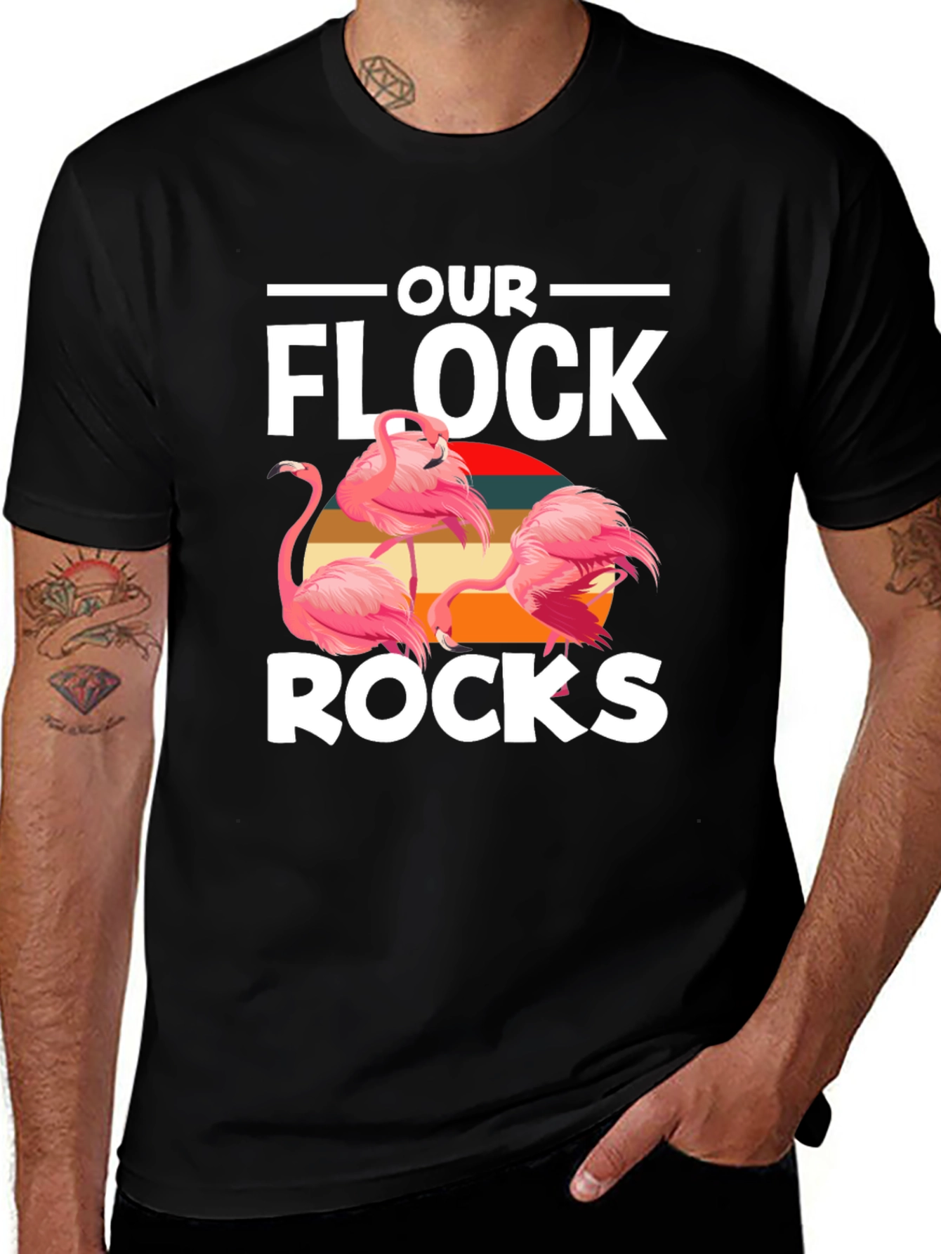 Black Our Flock Rocks Flamingo Graphic Tee main image