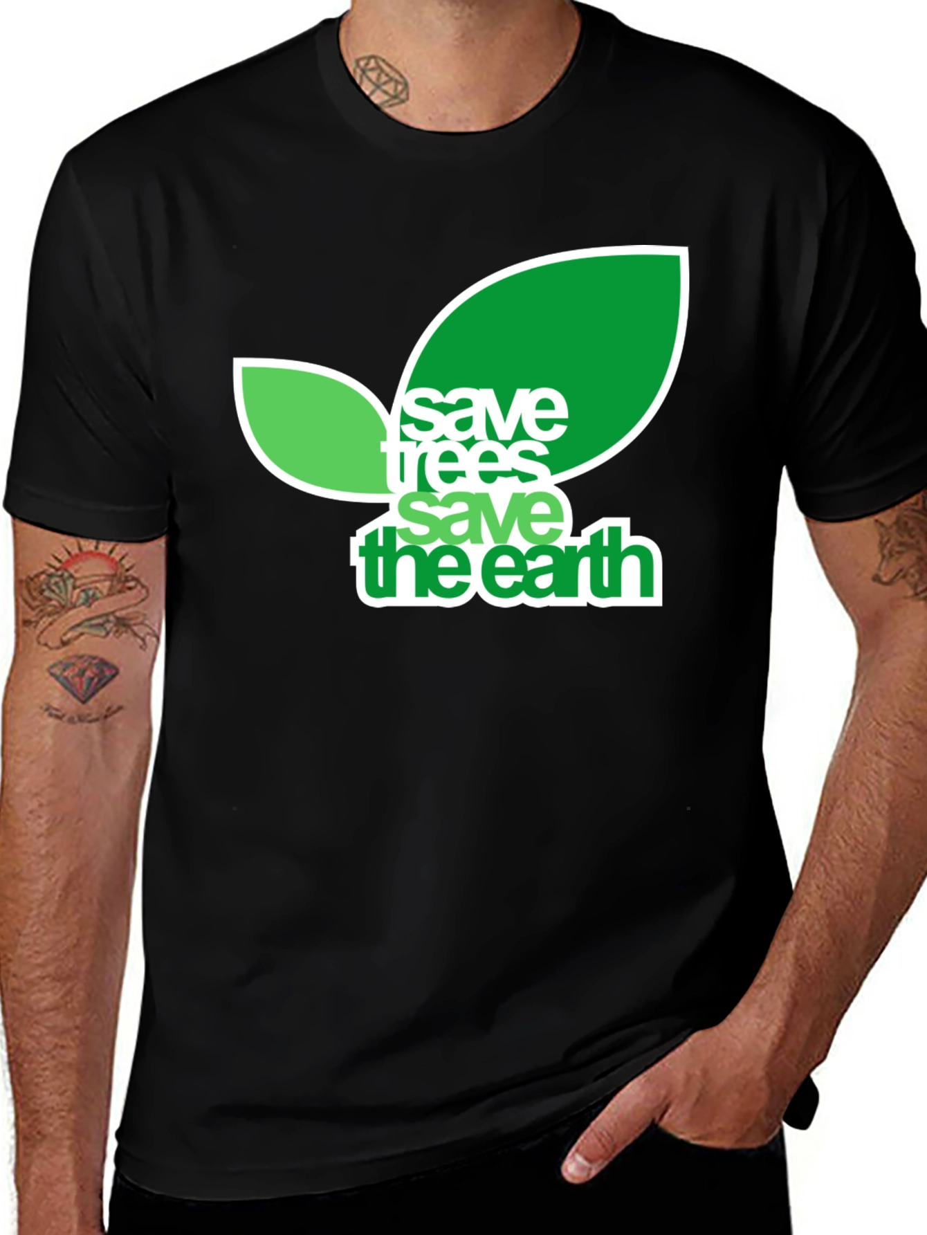 Variant 10 of Save Trees Save Earth Graphic Tee - Black