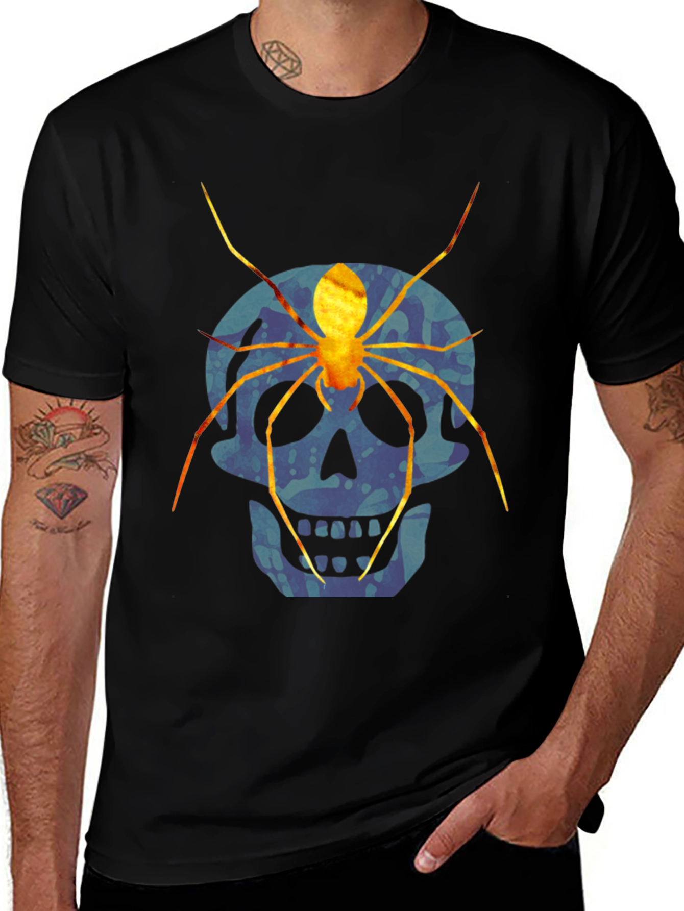 Variant 13 of Skull and Spider Graphic Tee - Bold Halloween Style