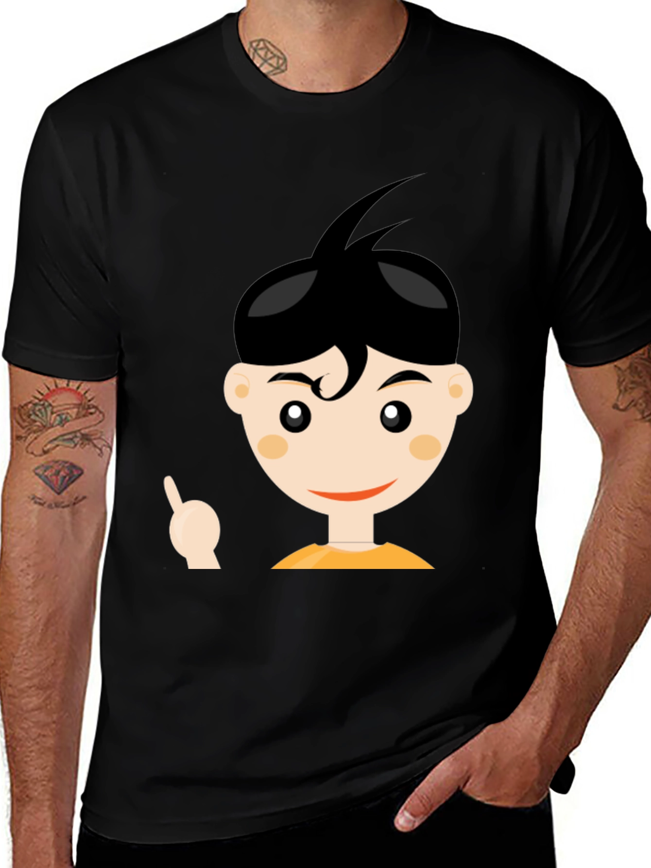 Variant 22 of Cartoon Boy Graphic Black T-Shirt