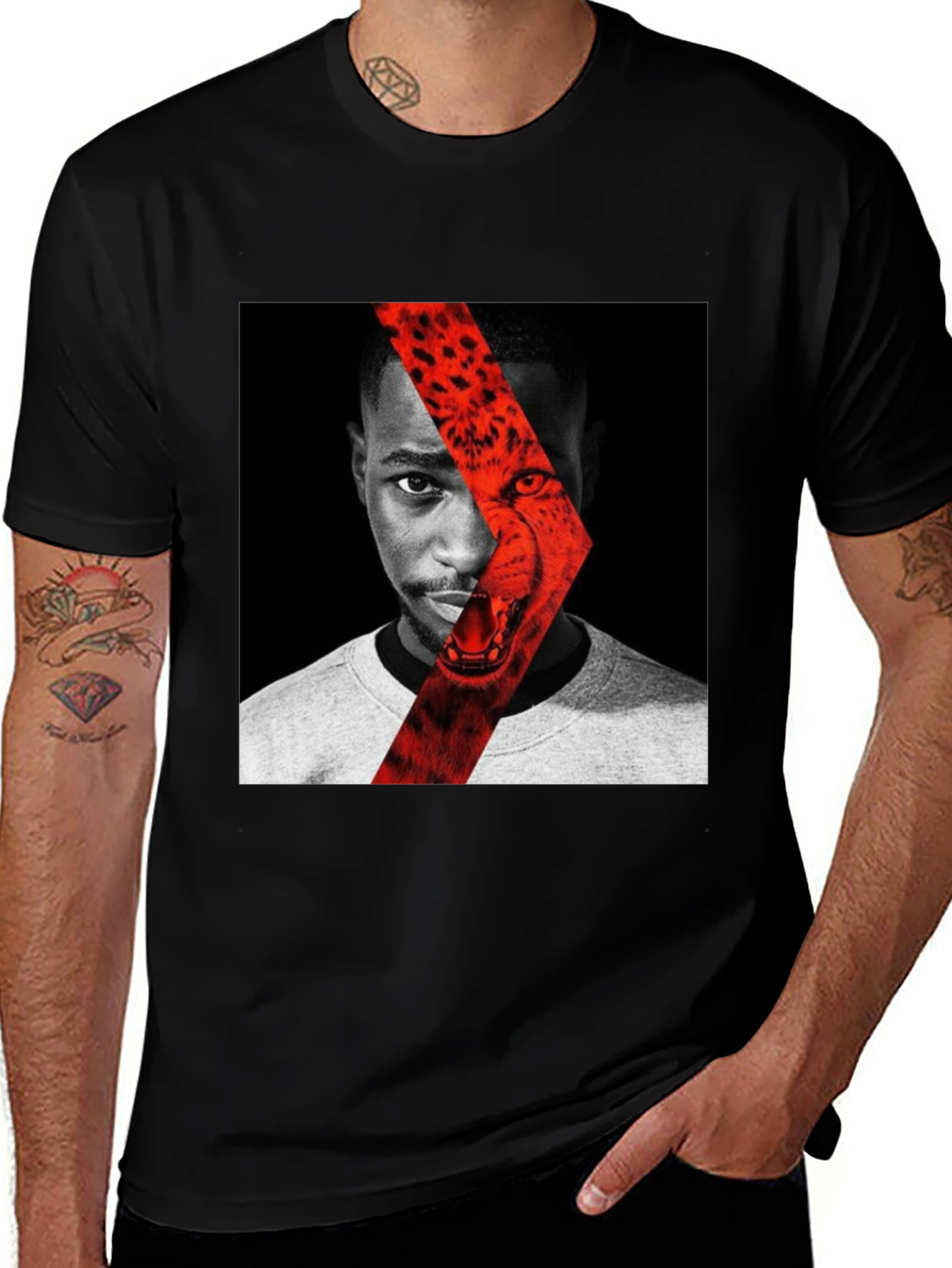 Variant 21 of Black T-Shirt with Unique Face Design