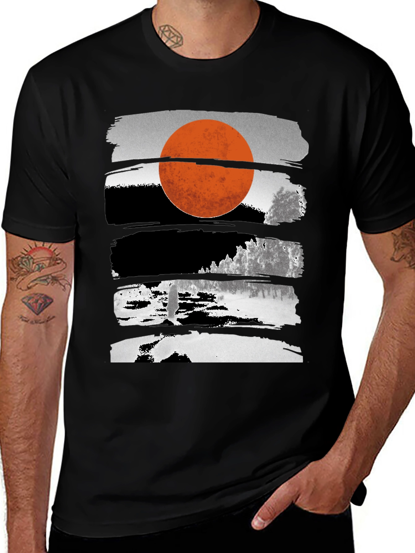 Variant 8 of Abstract Sunset Graphic Tee - Modern Black T-Shirt