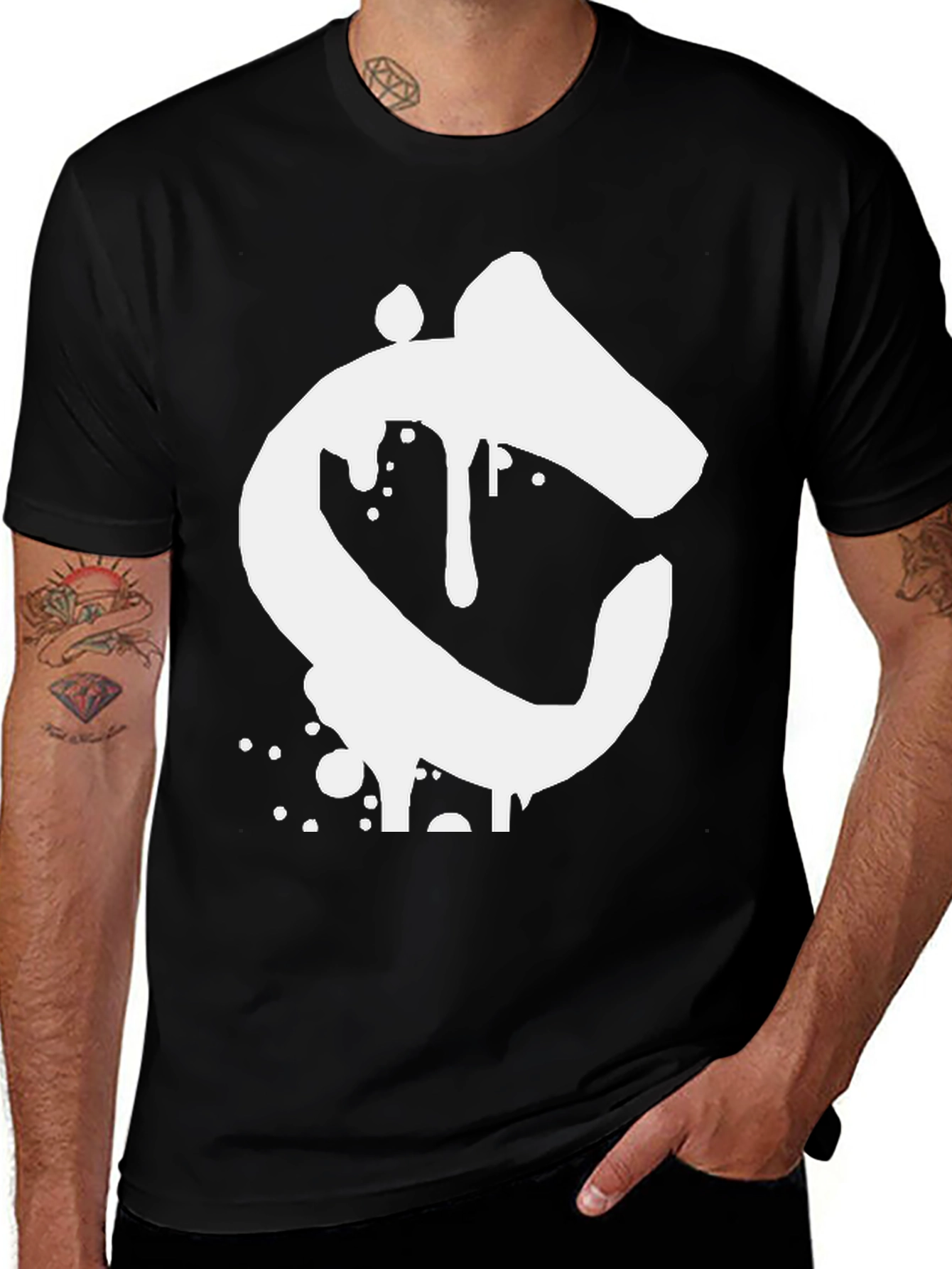 Variant 24 of Black Tee with White Abstract 'C' Print