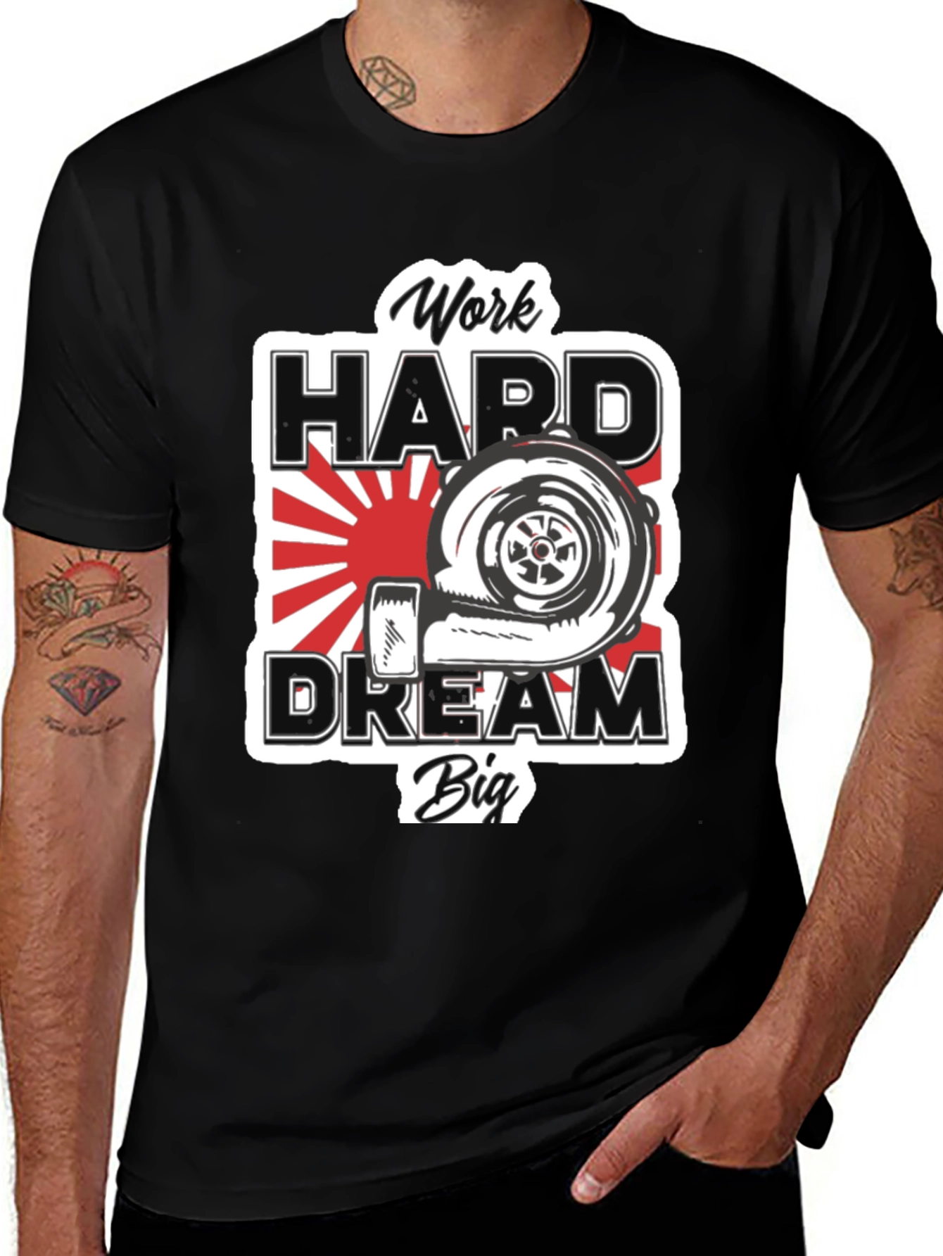 Variant 16 of Work Hard Dream Big Graphic Tee - Turbo Design