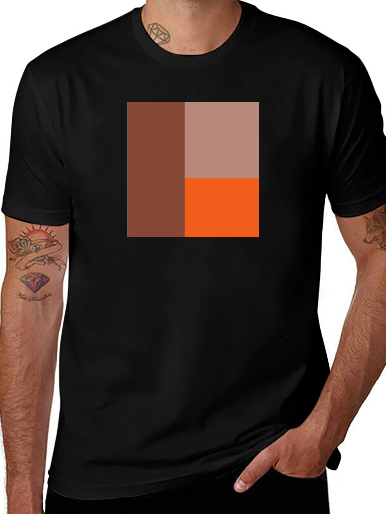 Variant 25 of Modern Color Block Graphic Tee - Black Cotton Blend