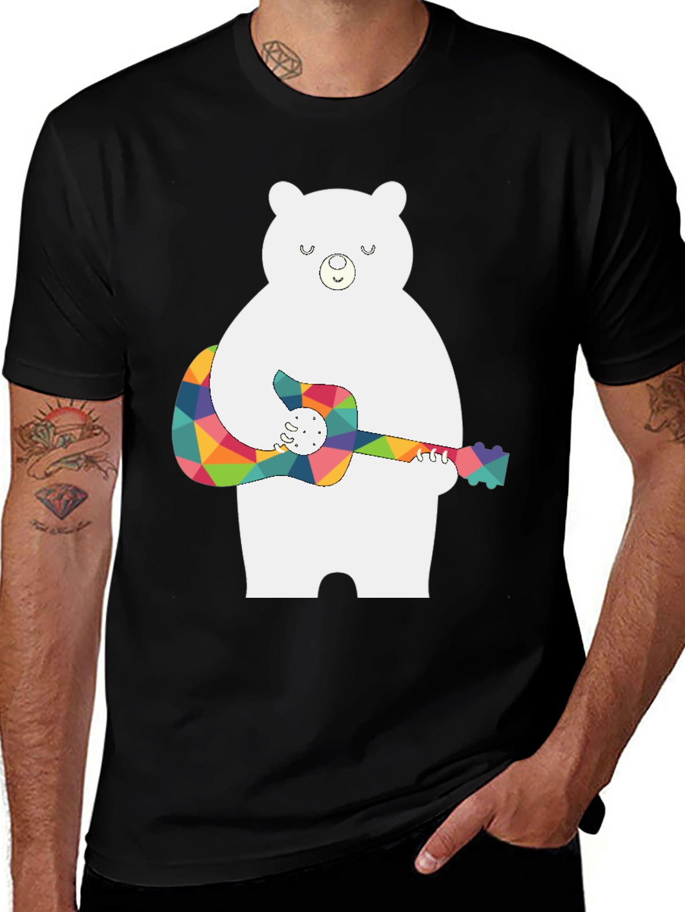 Variant 7 of Bear Playing Guitar Black T-Shirt