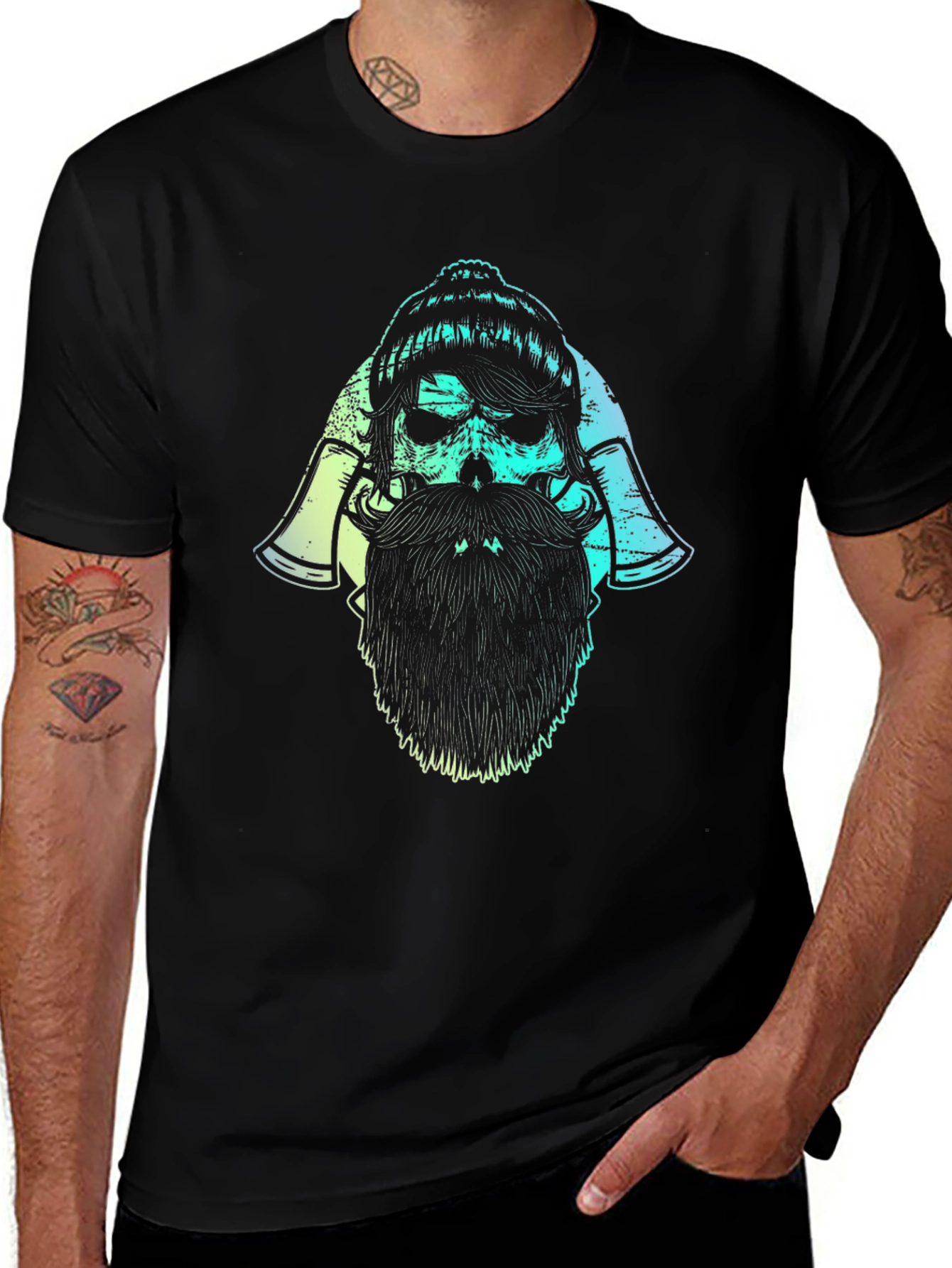 Variant 2 of Lumberjack Skull Graphic Tee - Black Cotton Blend