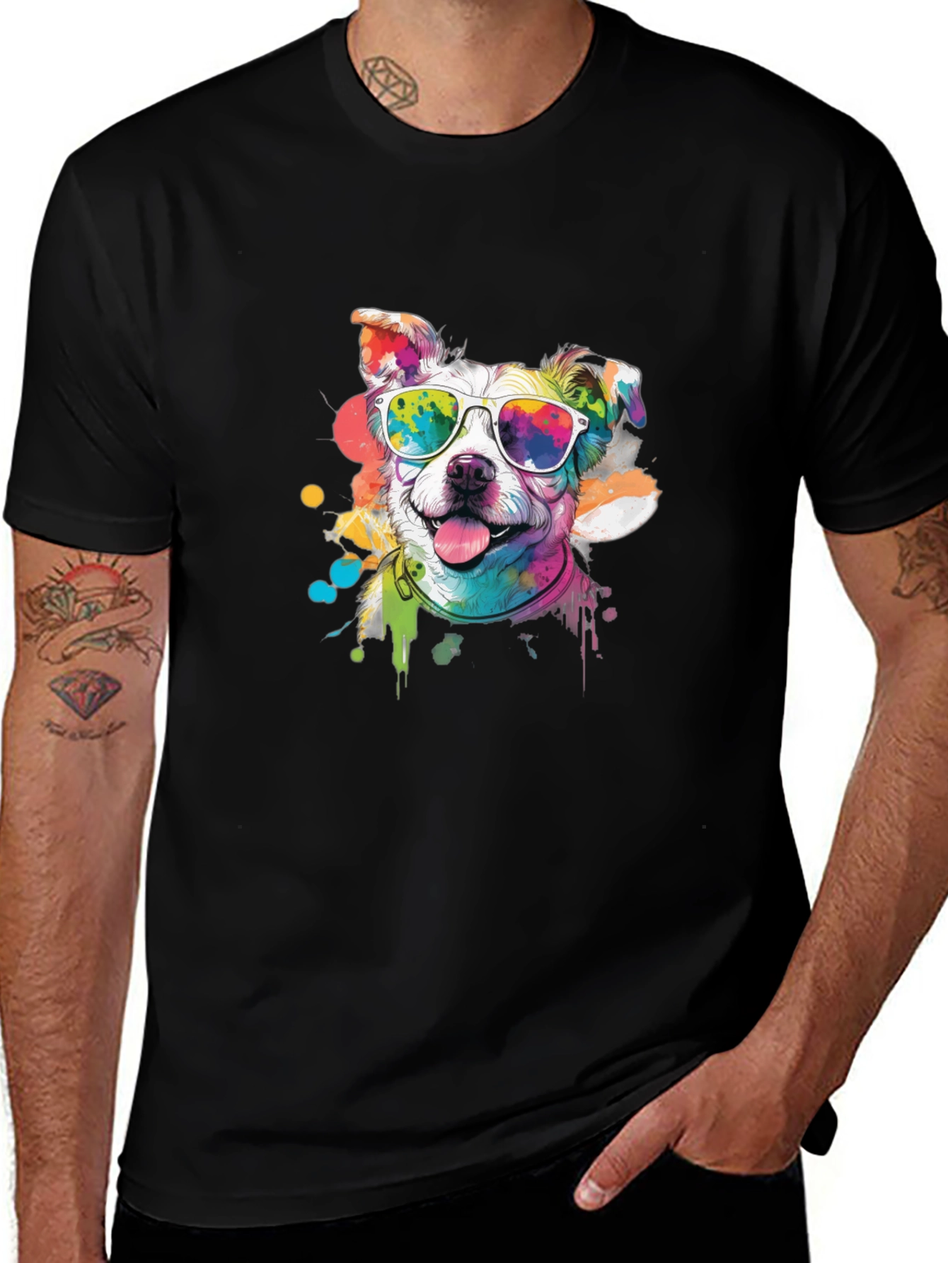 Variant 12 of Cool Dog Graphic Tee - Stylish Men's Black T-Shirt