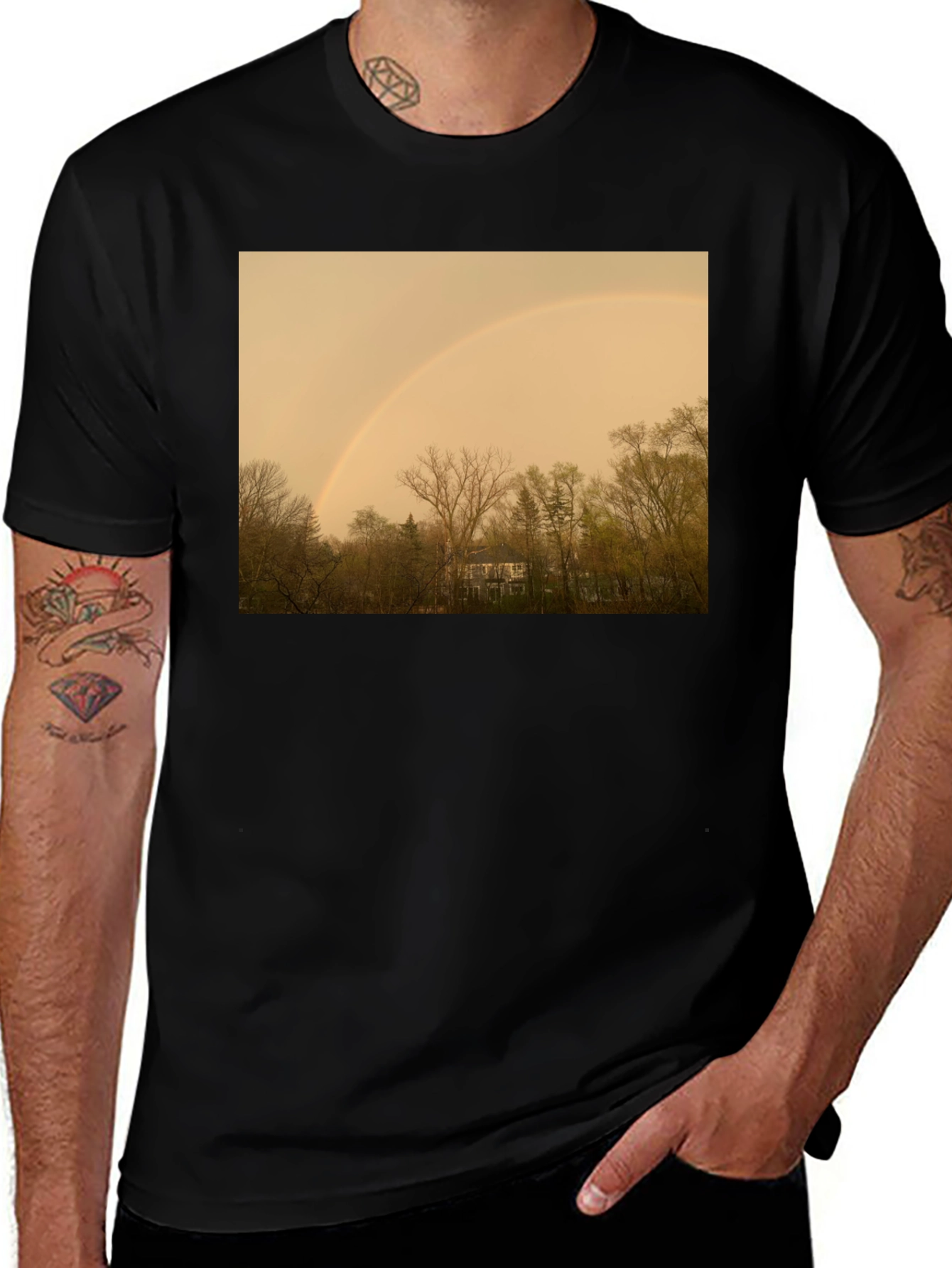 Variant 24 of Rainbow Over Trees Graphic Tee - Classic Fit