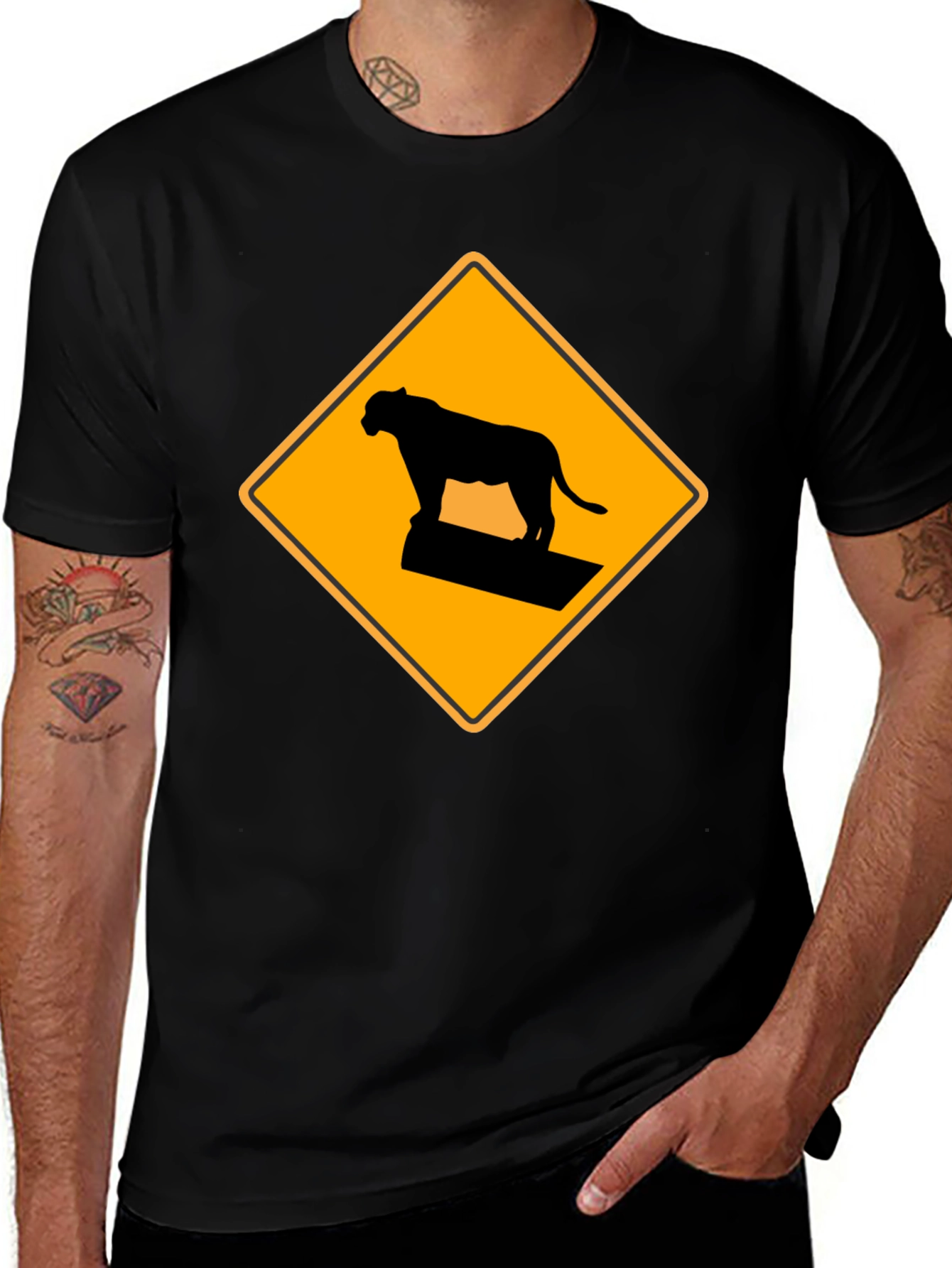 Variant 7 of Caution Cougar Crossing T-Shirt - Black