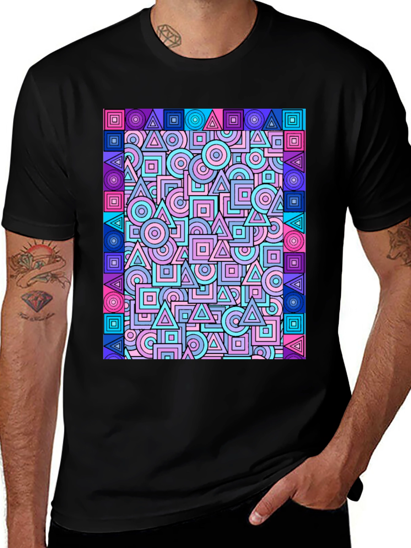 Geometric Shapes T-Shirt - Colorful Design