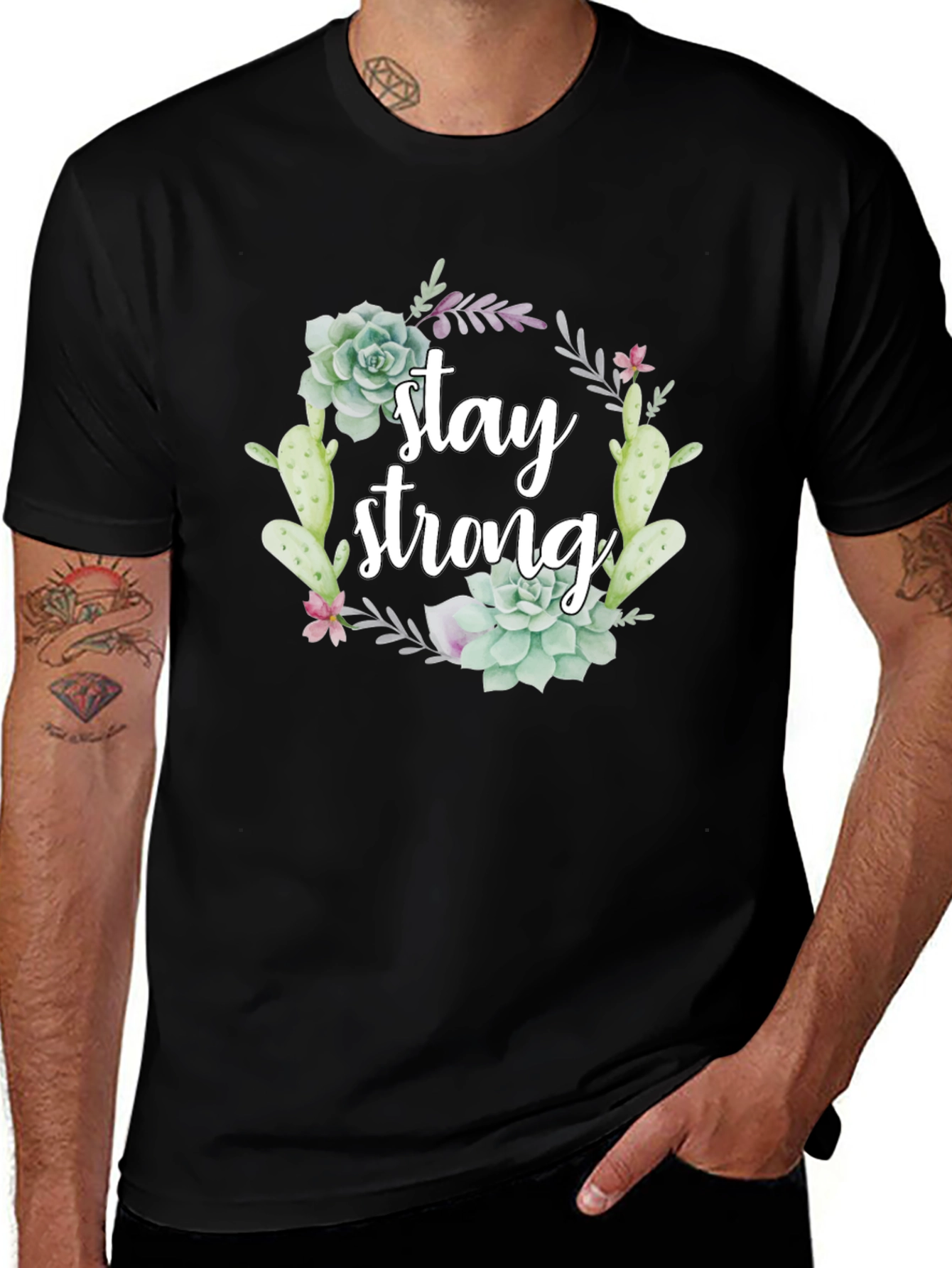 Stay Strong Succulent T-Shirt - Black