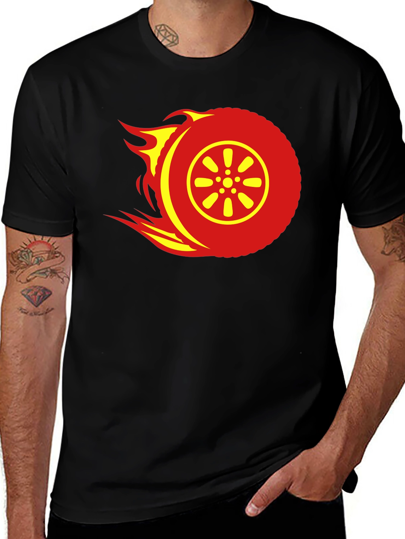 Variant 18 of Fiery Wheel Graphic T-Shirt - Black
