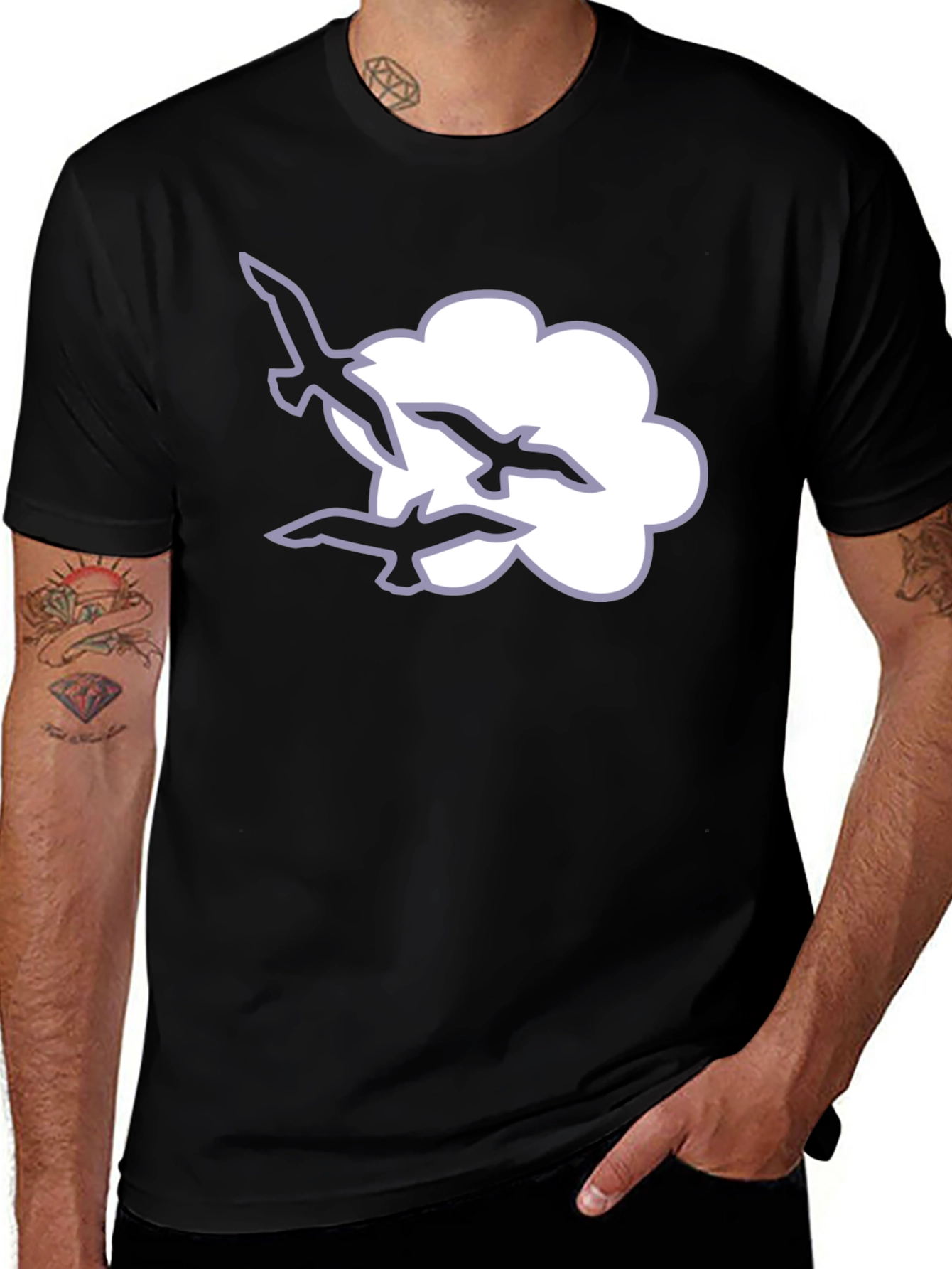 Variant 6 of Cloud and Birds Black T-Shirt
