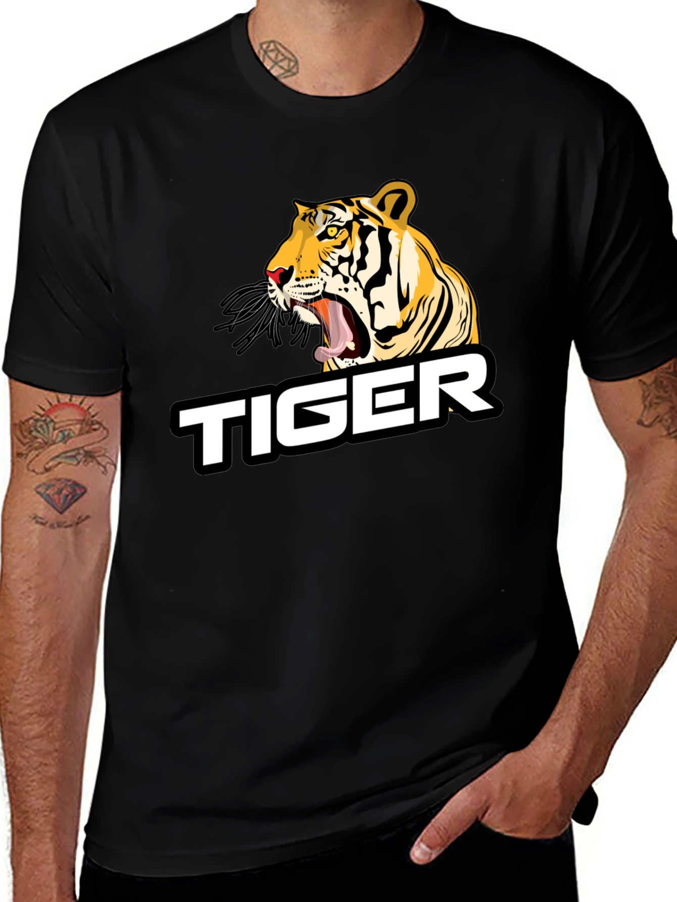 Variant 26 of Roaring Tiger Graphic Tee - Black Cotton Blend