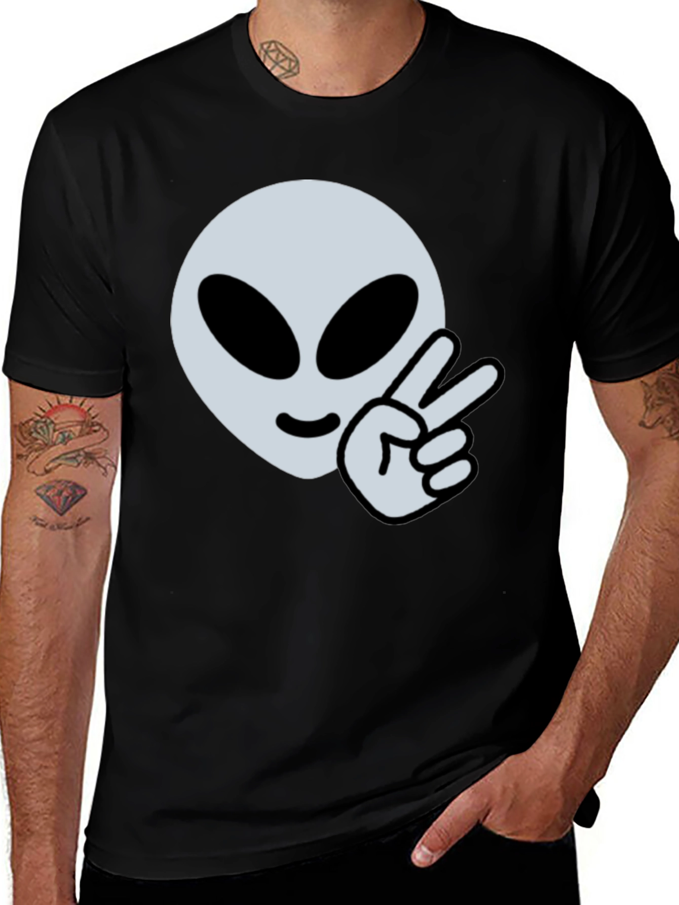 Variant 21 of Alien Peace Sign Graphic Tee - Cool Casual Style