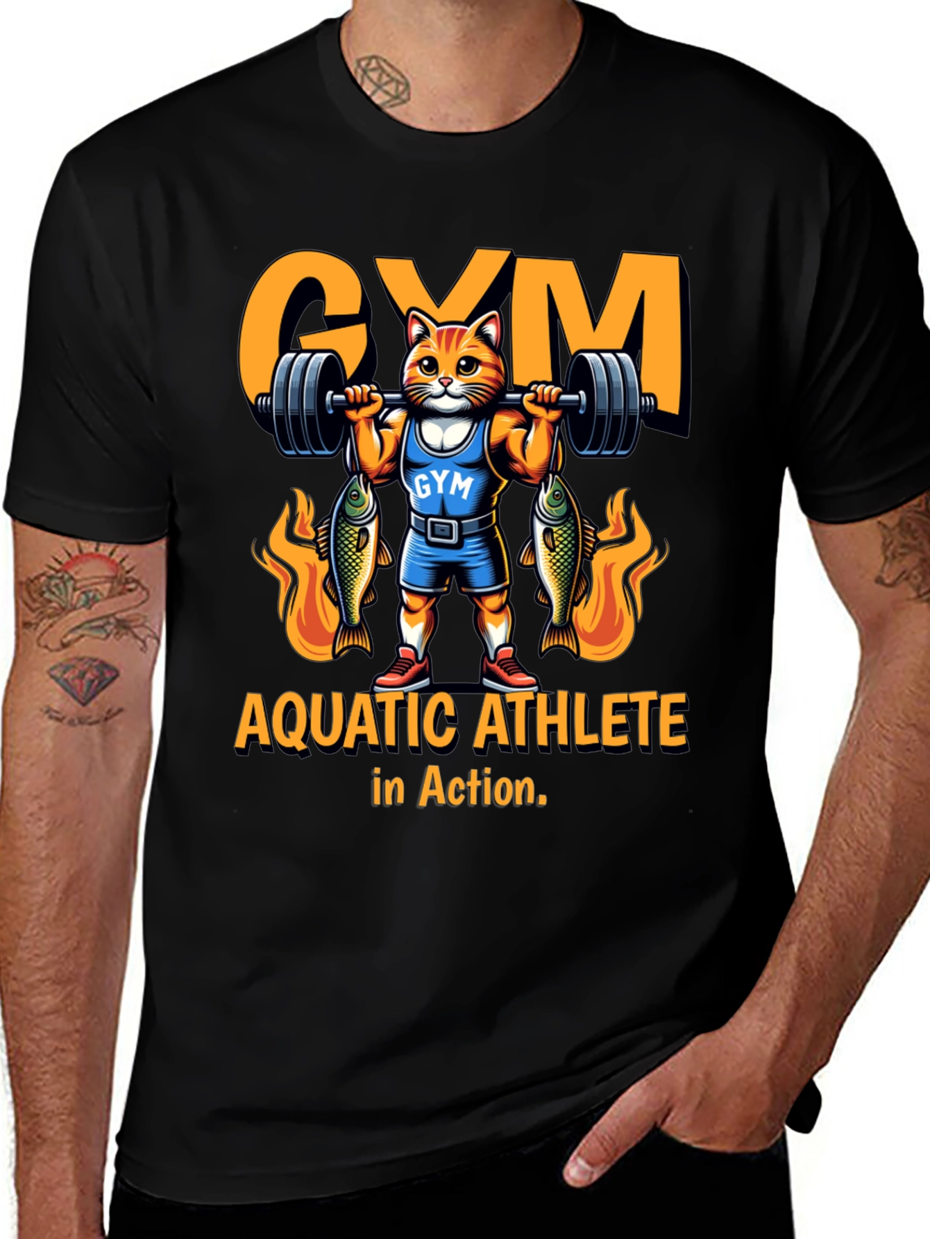 Variant 27 of Aquatic Athlete Cat Gym T-Shirt