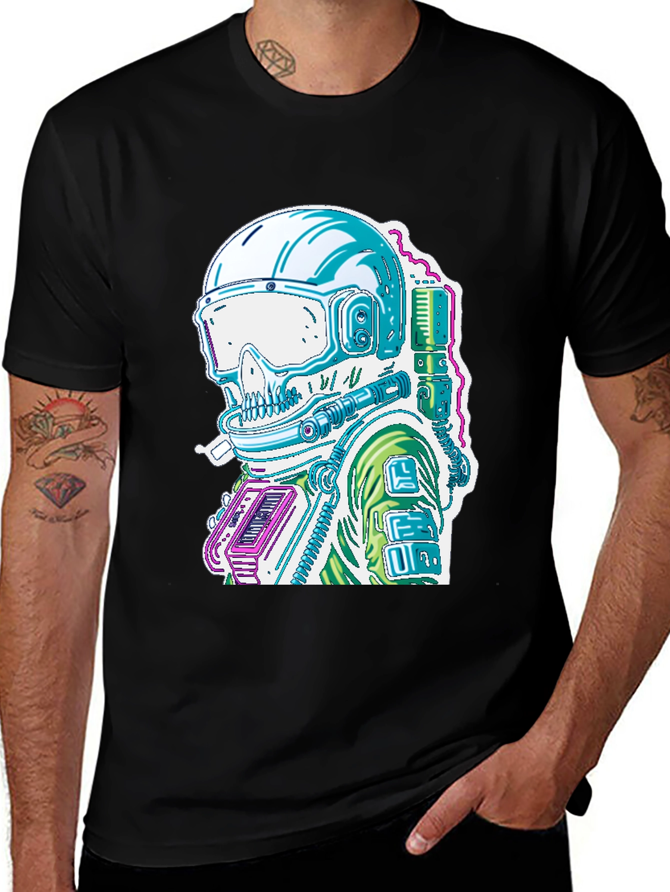 Variant 27 of Cyberpunk Astronaut Skull Graphic Tee