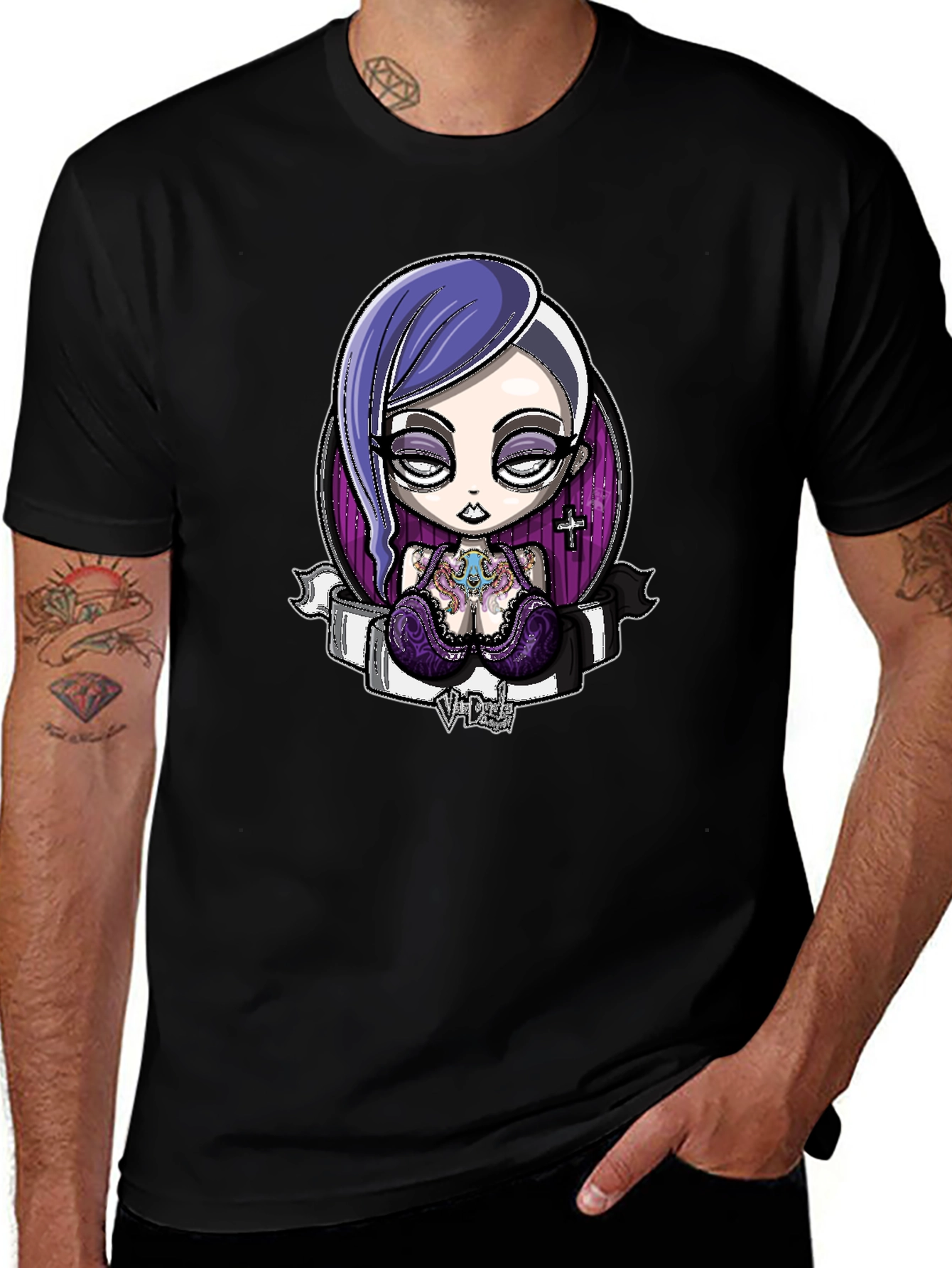 Variant 27 of Gothic Cartoon Girl Graphic Black T-Shirt