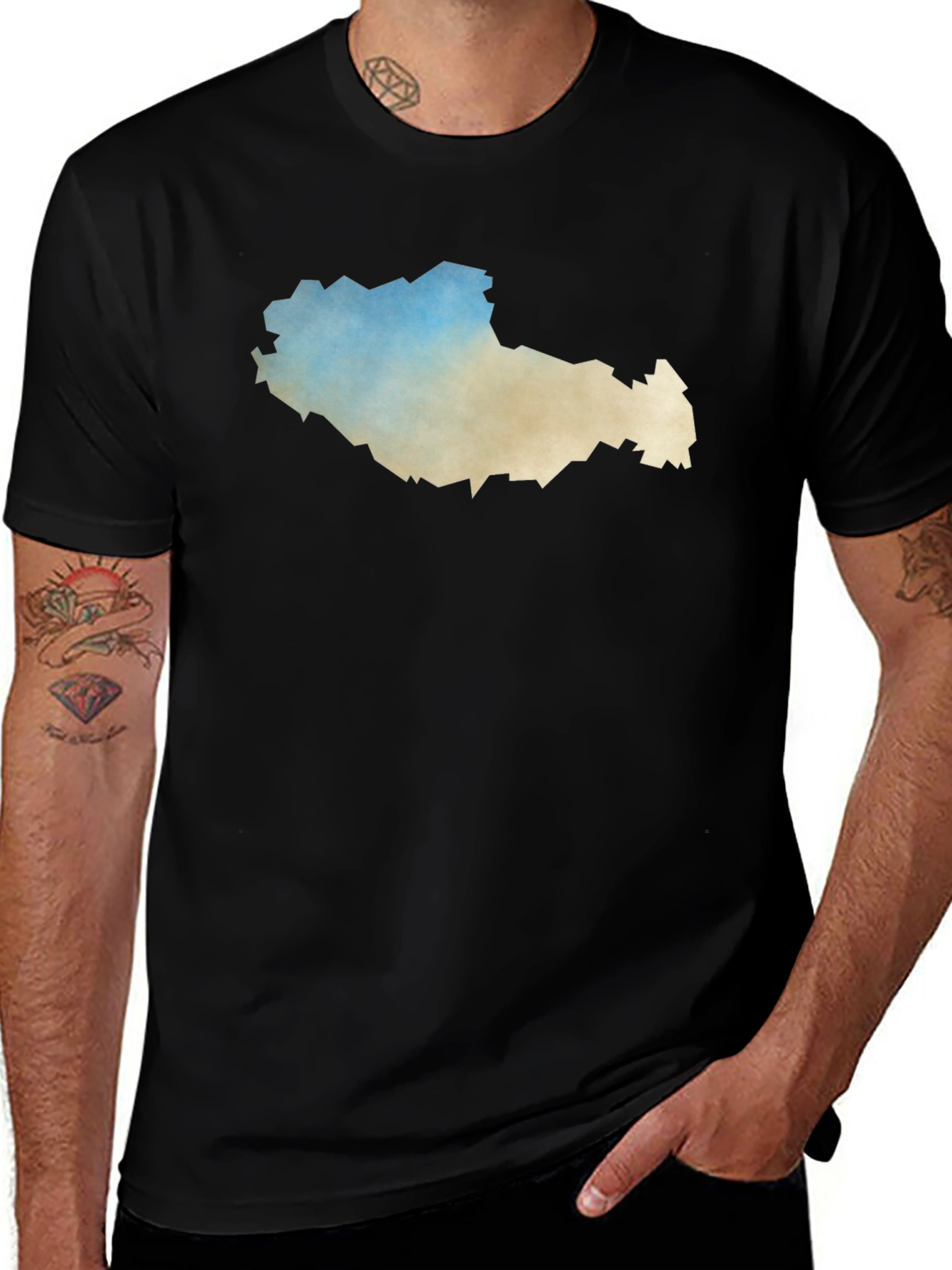 Tibet Map Graphic T-Shirt - Black
