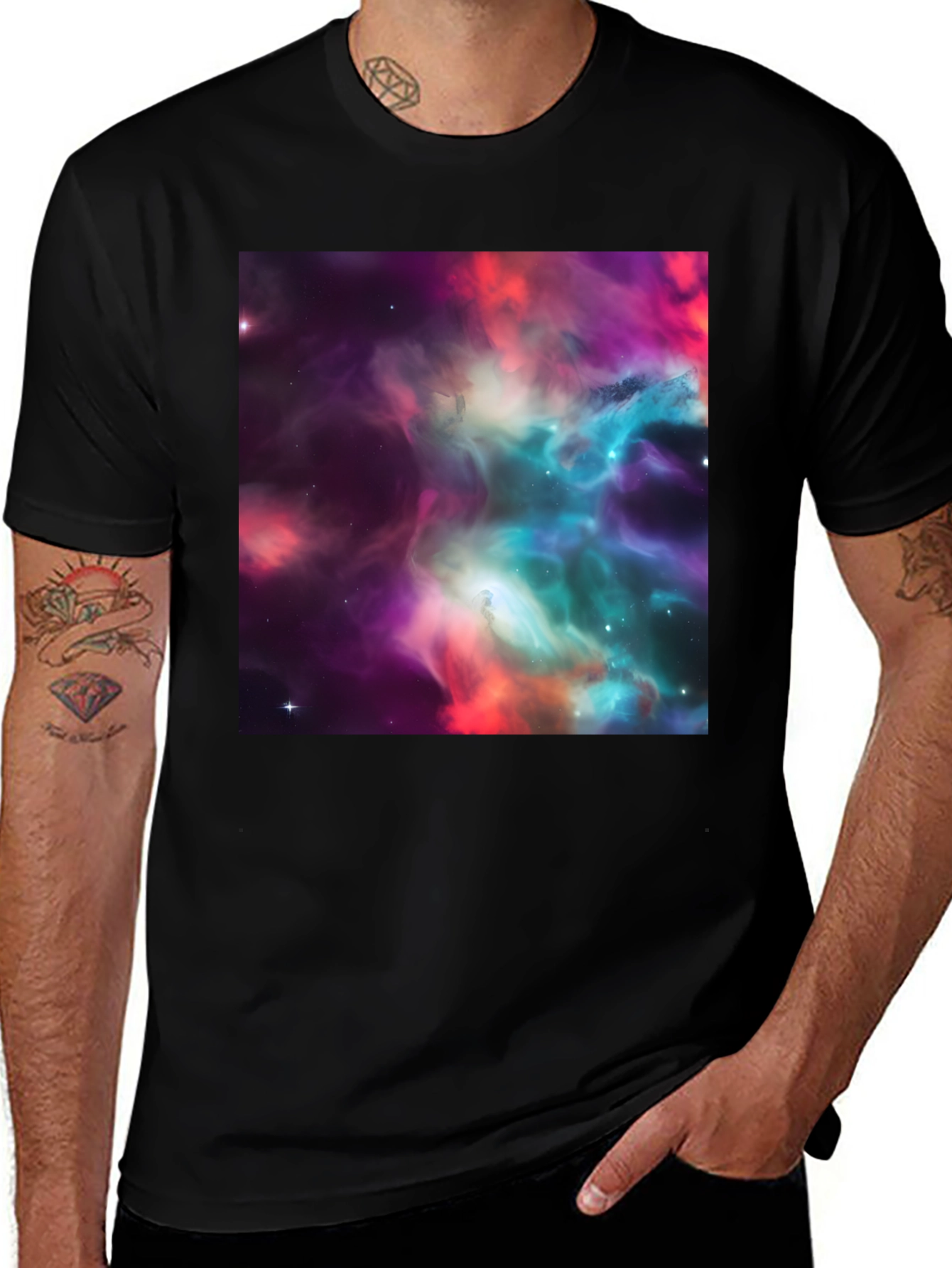 Variant 7 of Nebula Print Black Crew Neck T-Shirt