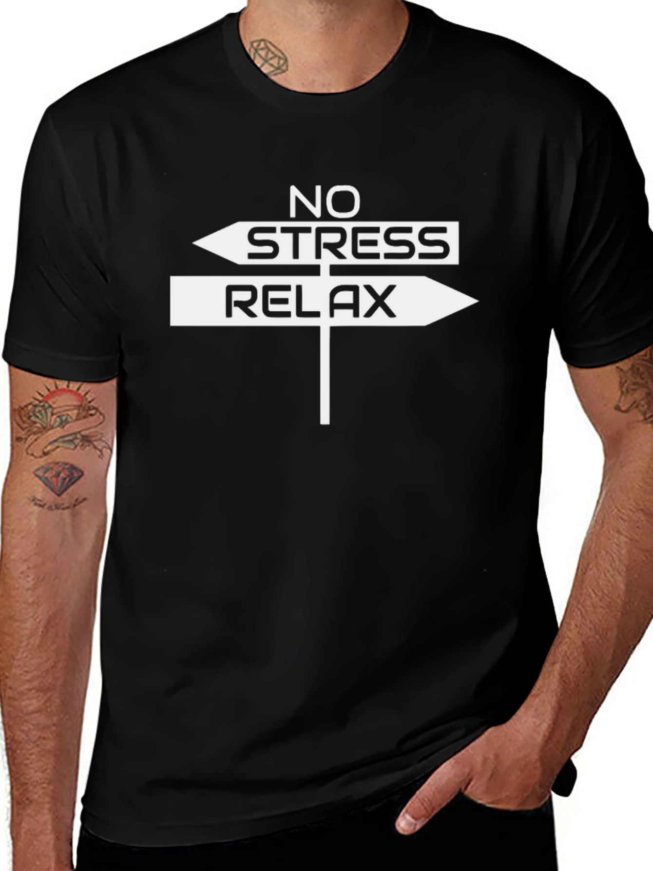 Variant 14 of No Stress Relax T-Shirt - Black Cotton Tee