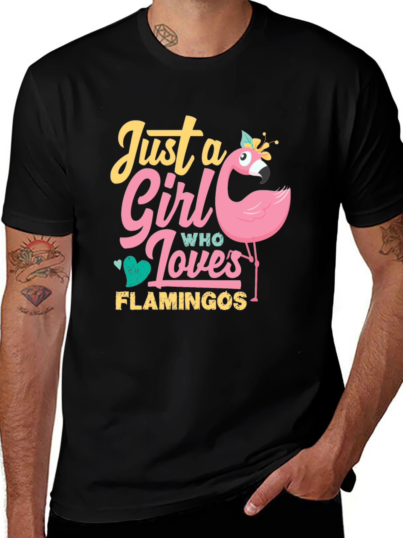 Variant 23 of Just A Girl Who Loves Flamingos Black T-Shirt