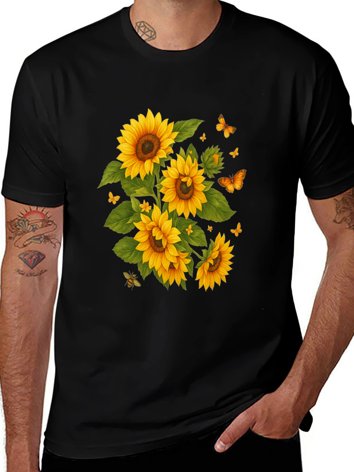 Variant 7 of Sunflower & Butterfly Black T-Shirt