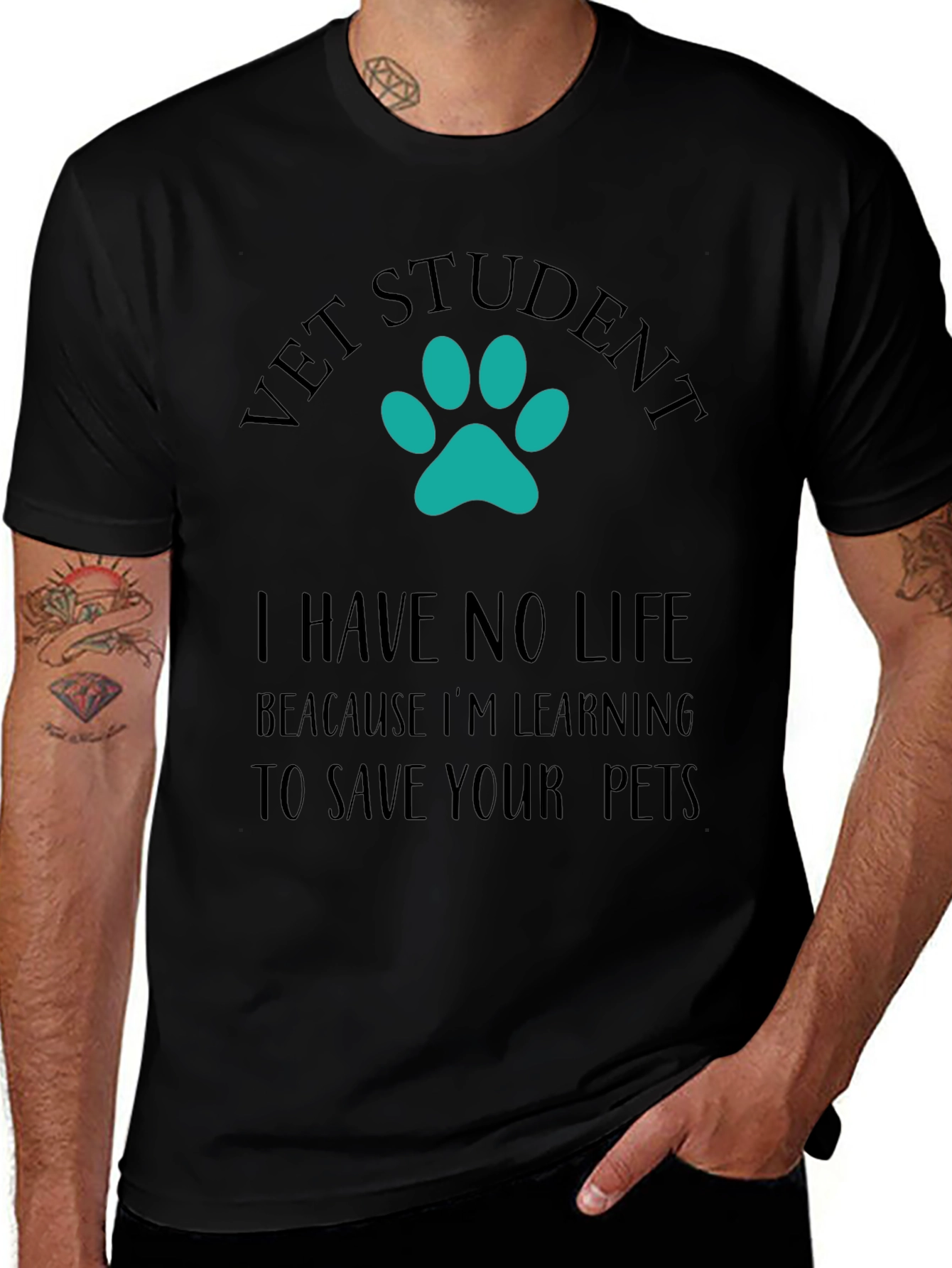 Variant 24 of Vet Student Paw Print Graphic Tee - Black