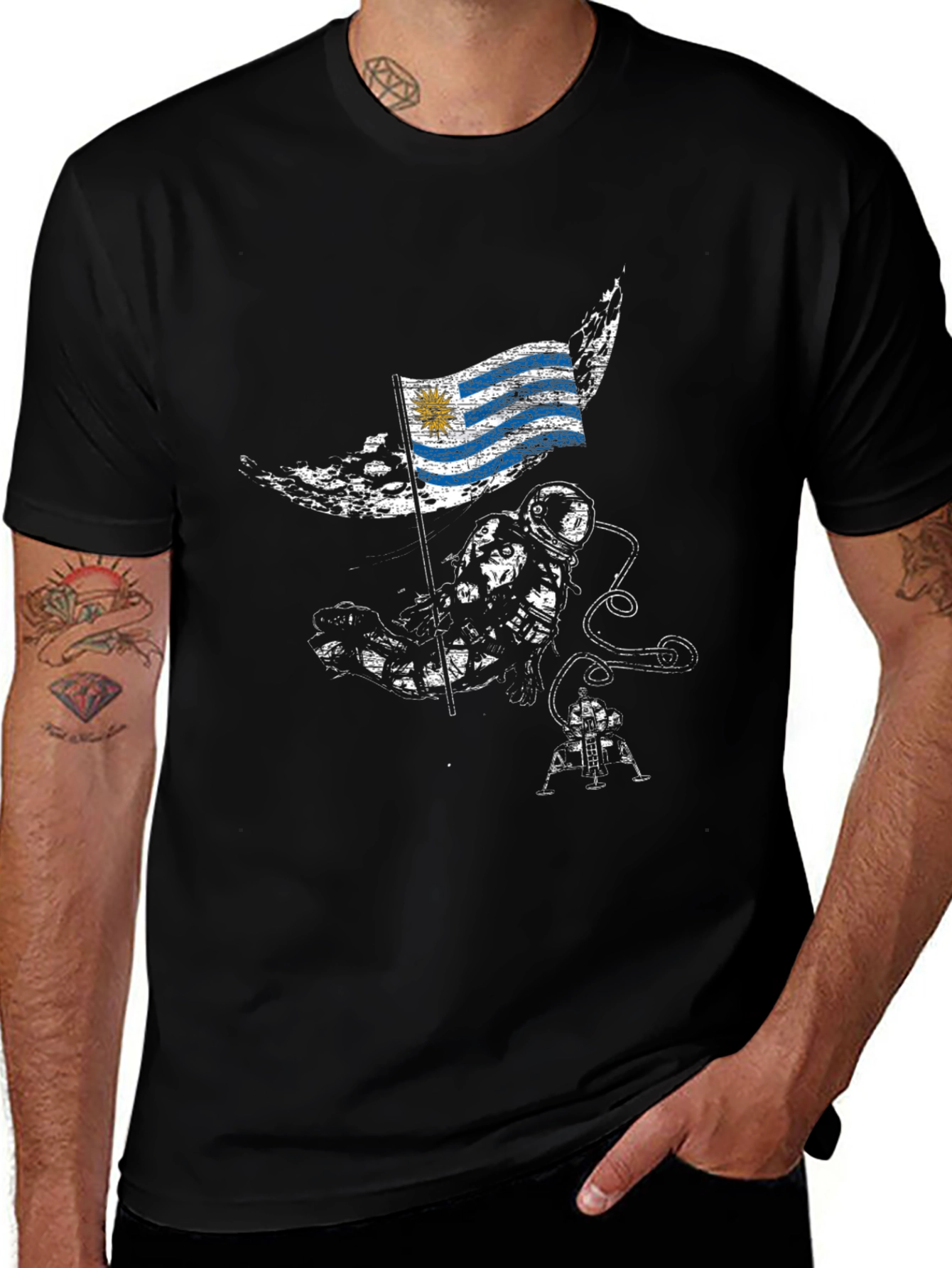 Variant 15 of Uruguay Astronaut T-Shirt - Black Cotton Tee