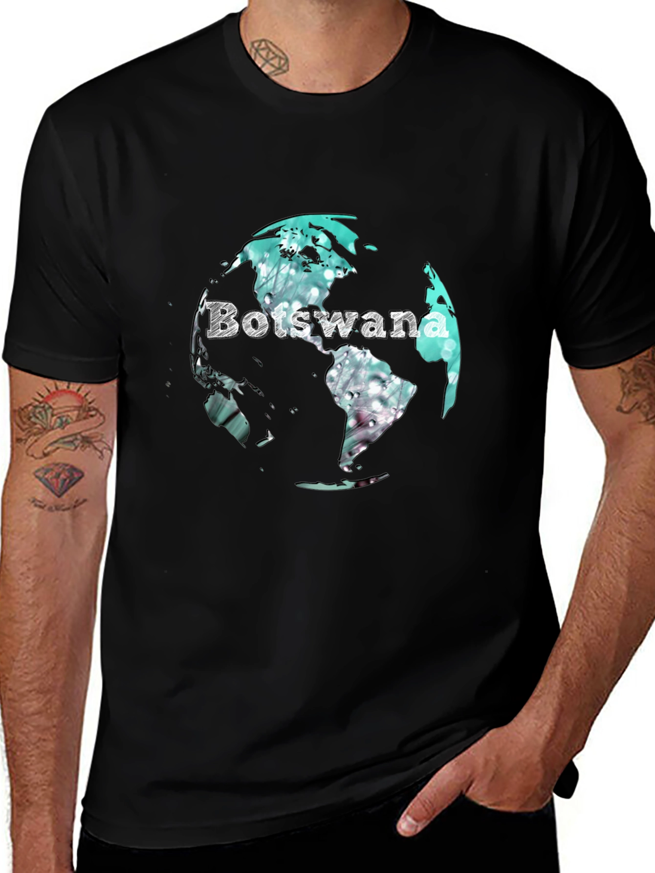 Botswana Earth Graphic Tee - Stylish Men's Black T-Shirt