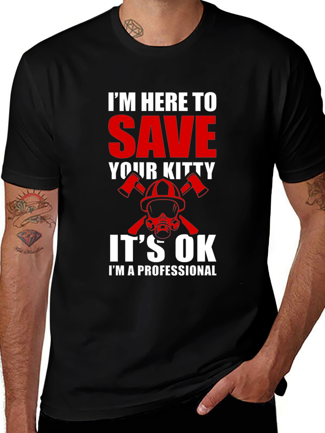 Variant 27 of Firefighter Kitty Rescue T-Shirt - I'm a Professional!