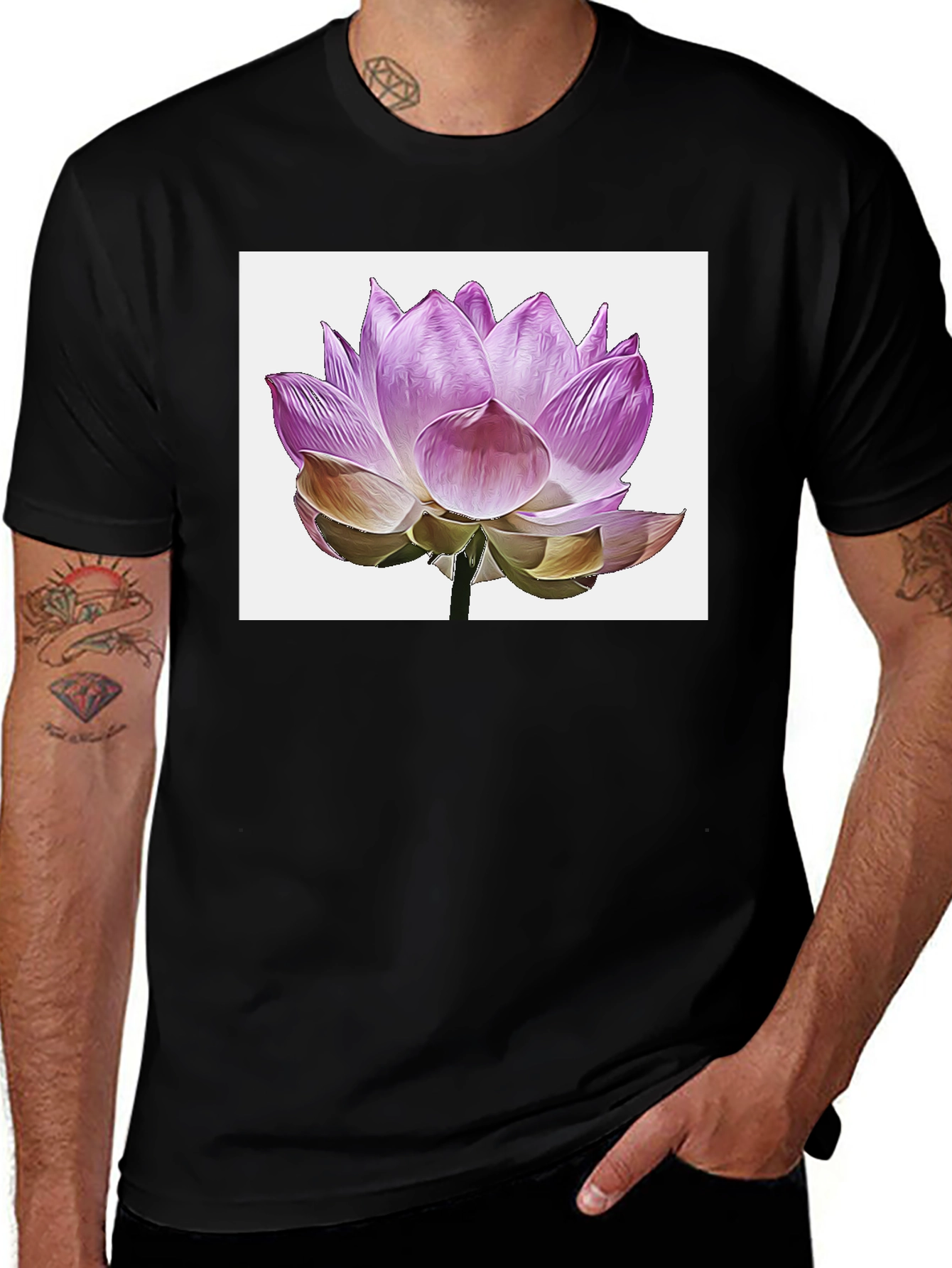Variant 28 of Lotus Flower Graphic Black T-Shirt