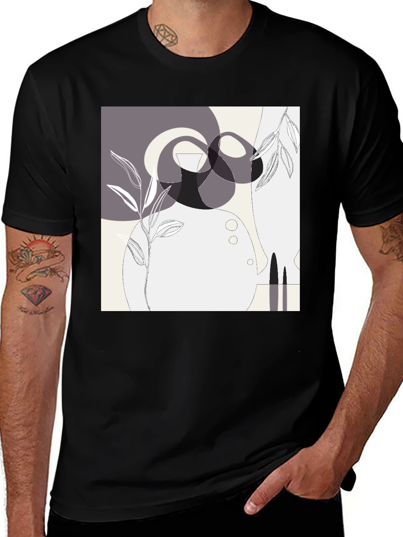 Variant 23 of Abstract Geometric Graphic Print Black Tee