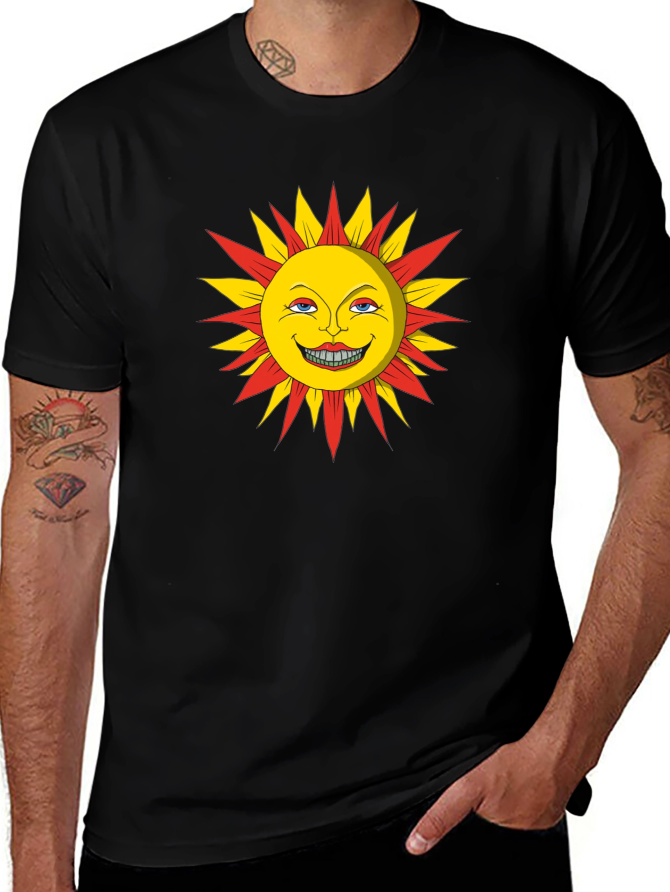 Variant 23 of Smiling Sun Graphic Tee - Black Cotton T-Shirt