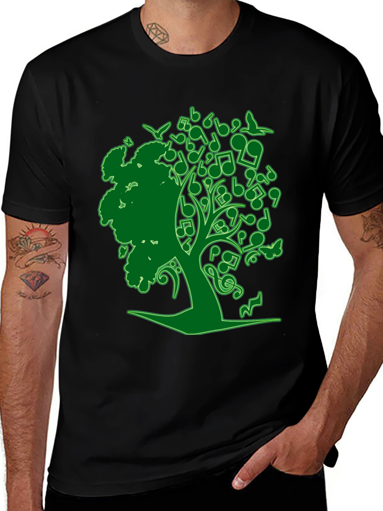 Black Musical Tree Graphic Tee - Nature Inspired Design main image
