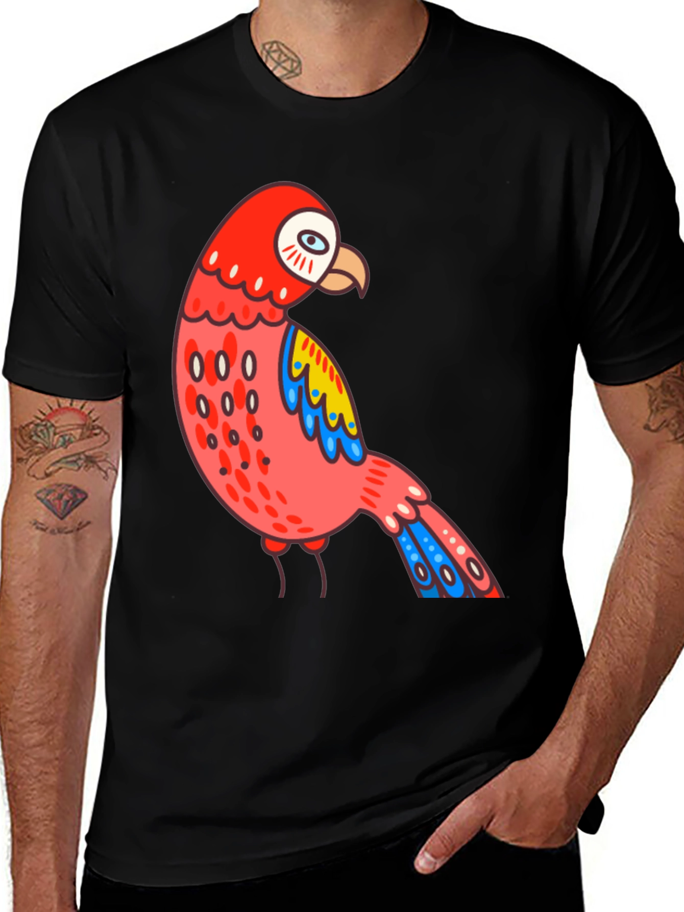 Variant 29 of Black Parrot T-Shirt, Quirky Bird Graphic Tee